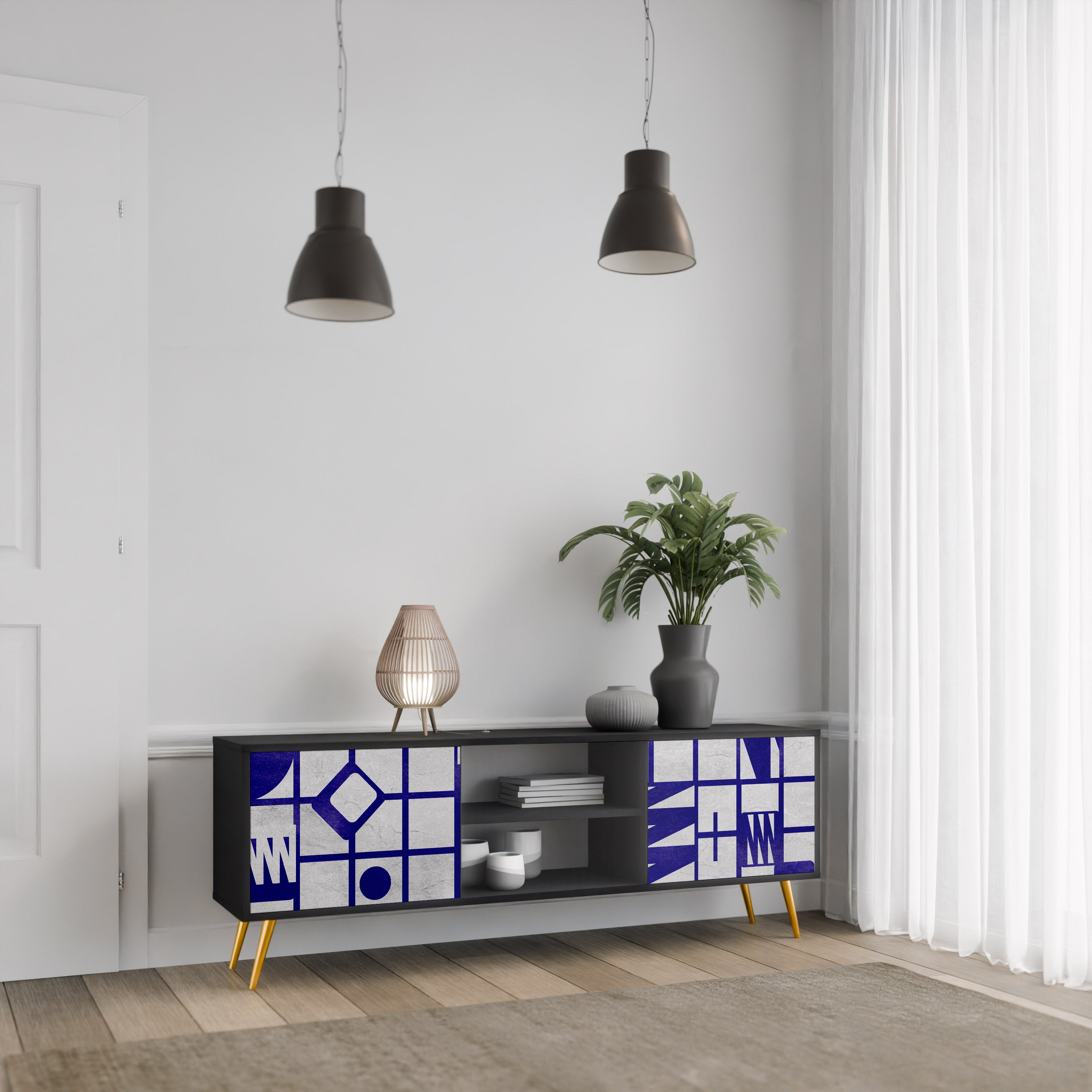 Mueble de TV de 2 puertas THE RIGHT PLACES con acabado negro