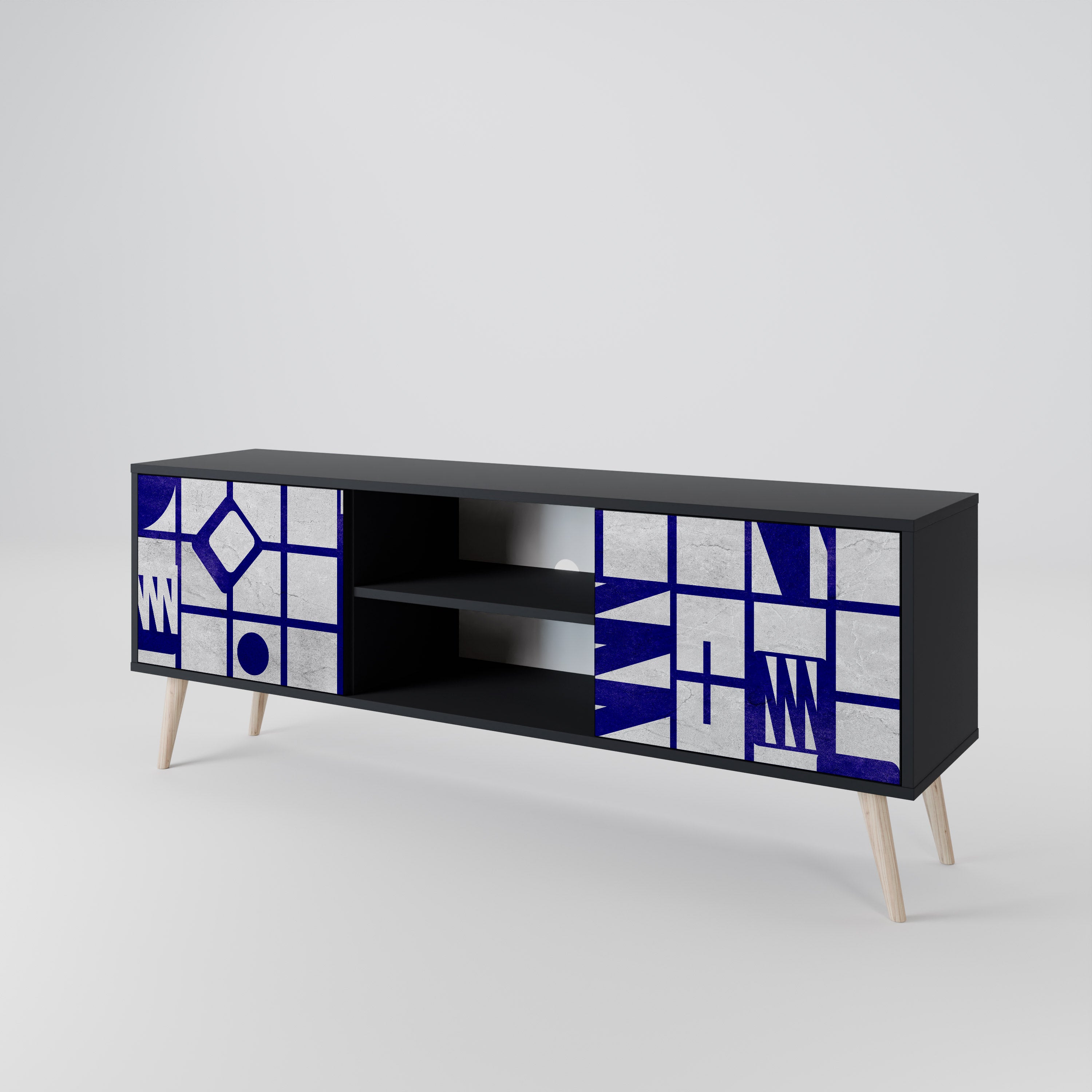 Mueble de TV de 2 puertas THE RIGHT PLACES con acabado negro