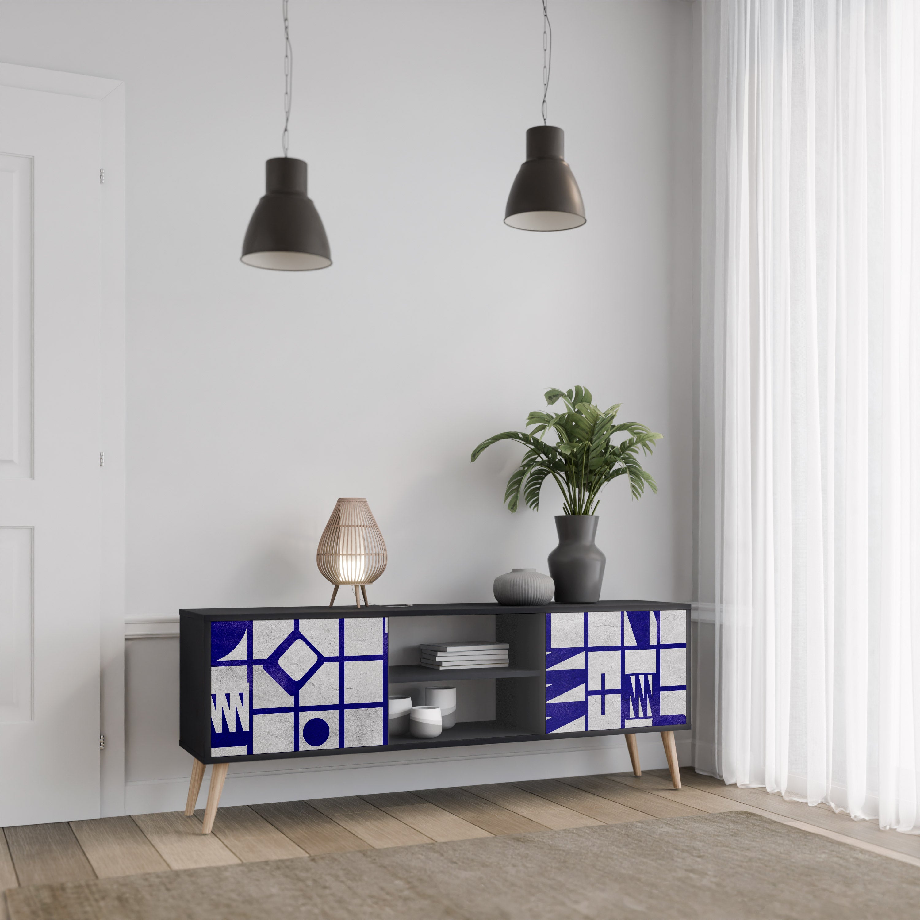 Mueble de TV de 2 puertas THE RIGHT PLACES con acabado negro