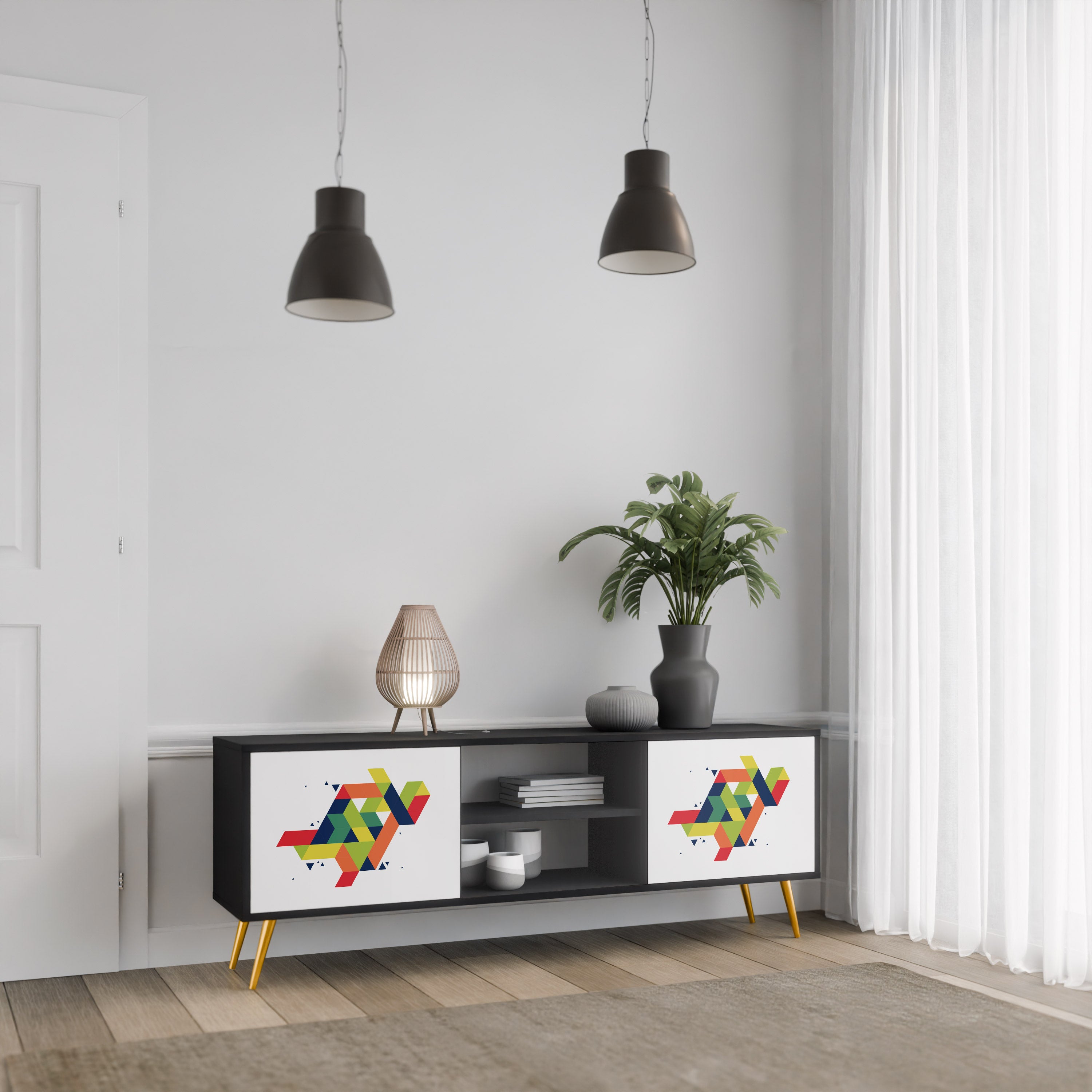 Mueble de TV de dos puertas FUTURE SIGN con acabado negro