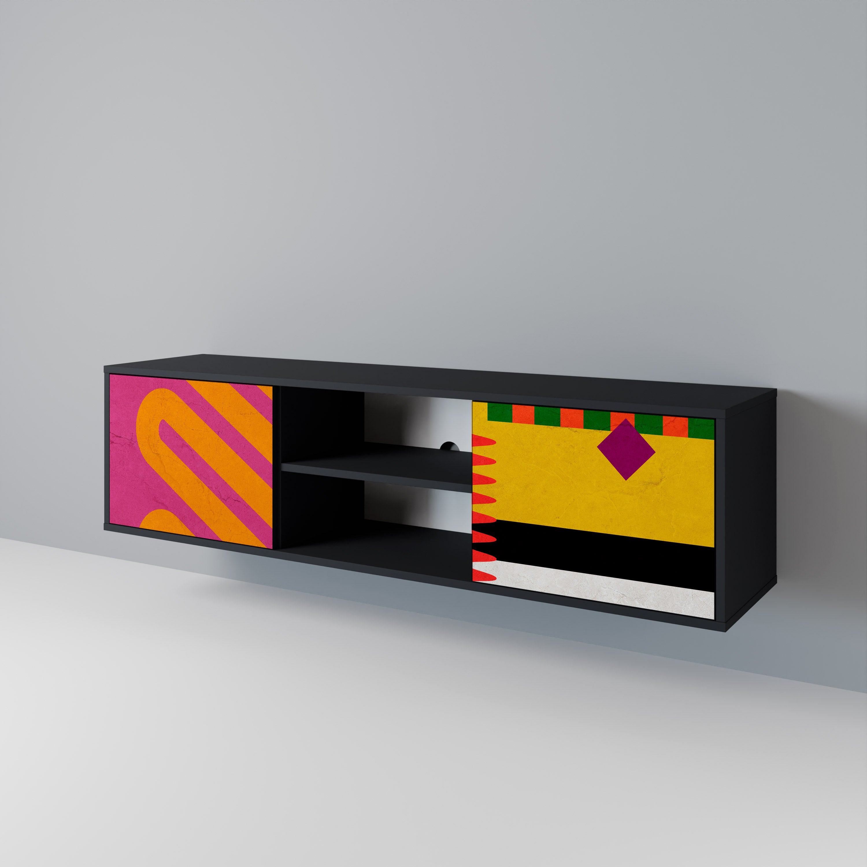 Mueble de TV VIVID ART de 2 puertas con acabado negro