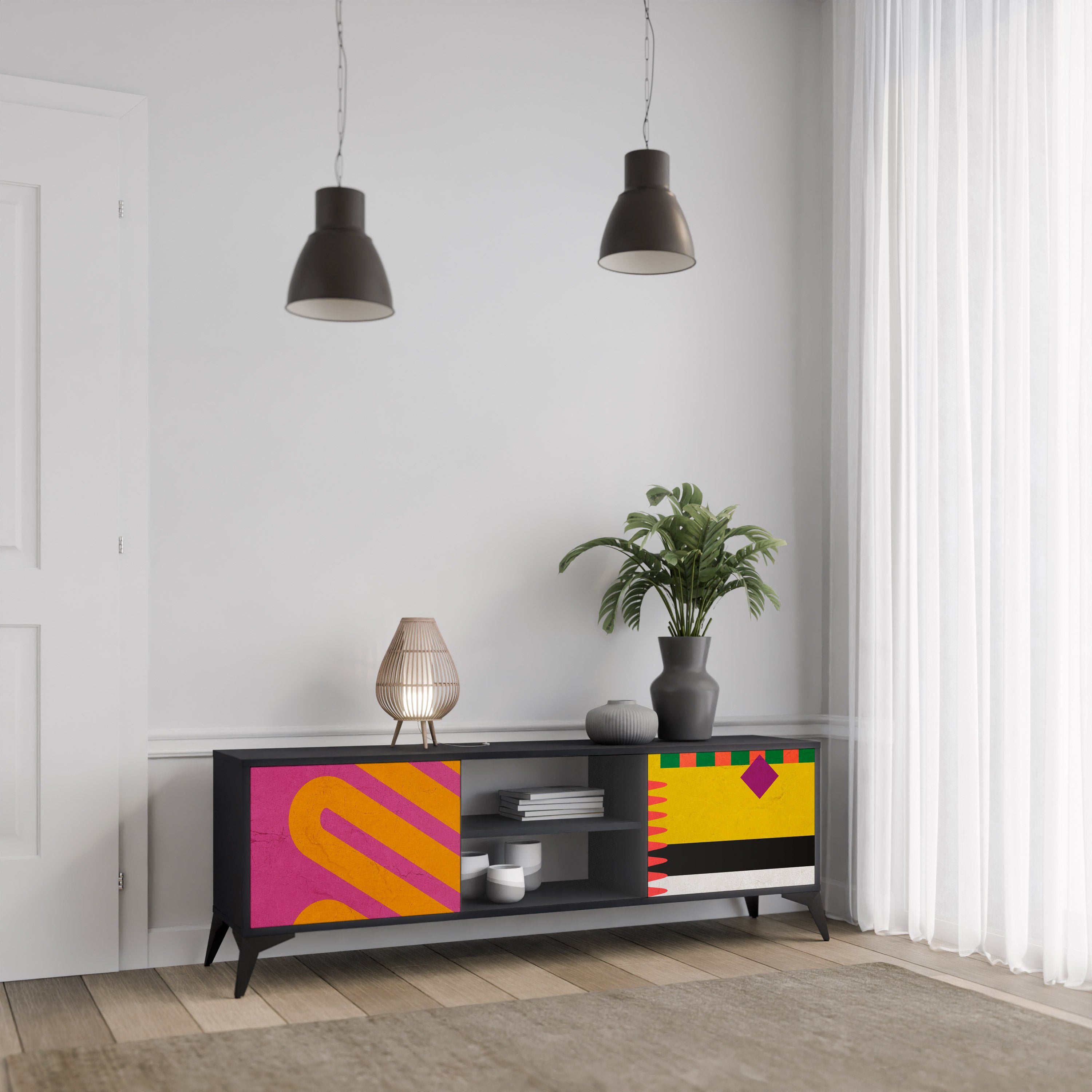 Mueble de TV VIVID ART de 2 puertas con acabado negro