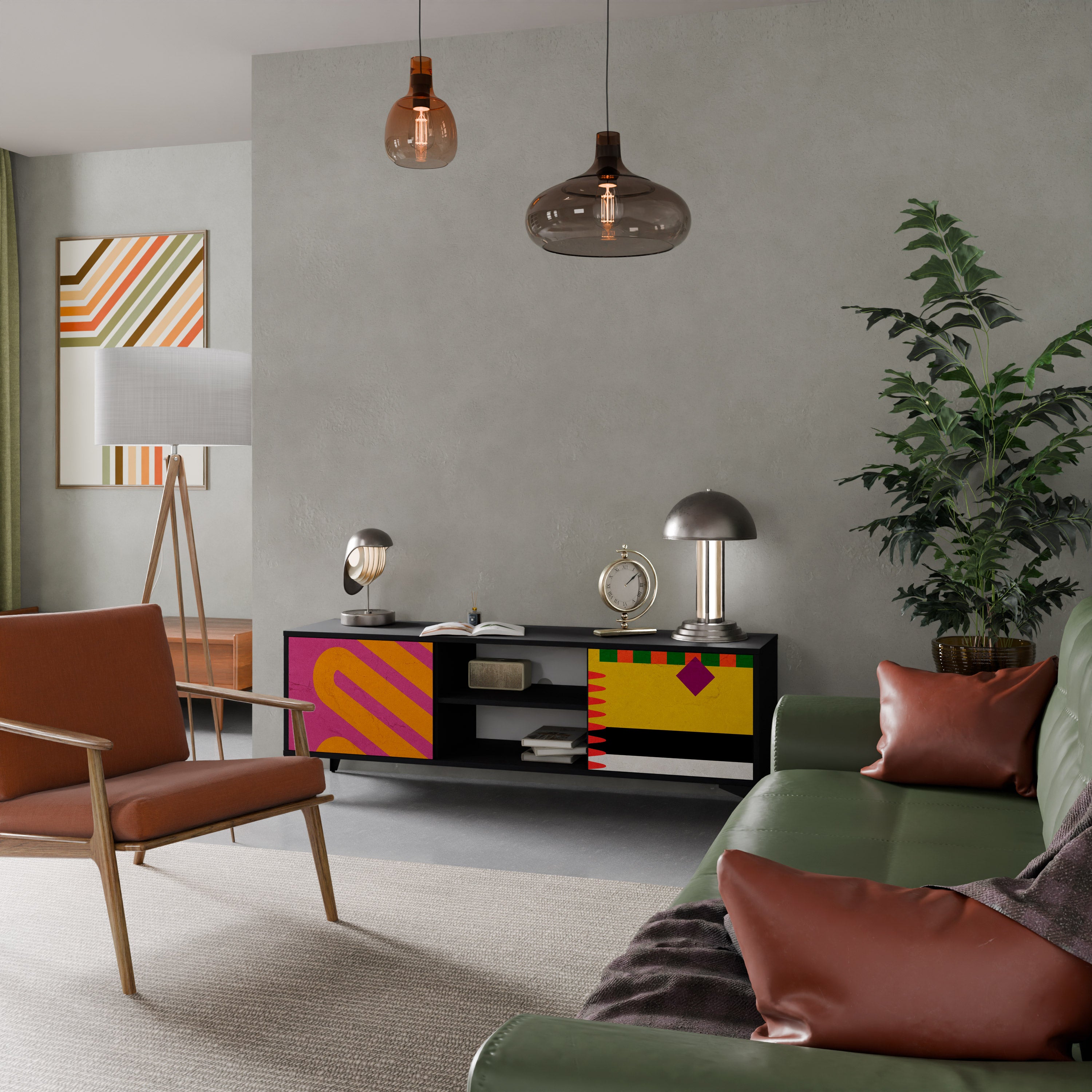 Mueble de TV VIVID ART de 2 puertas con acabado negro