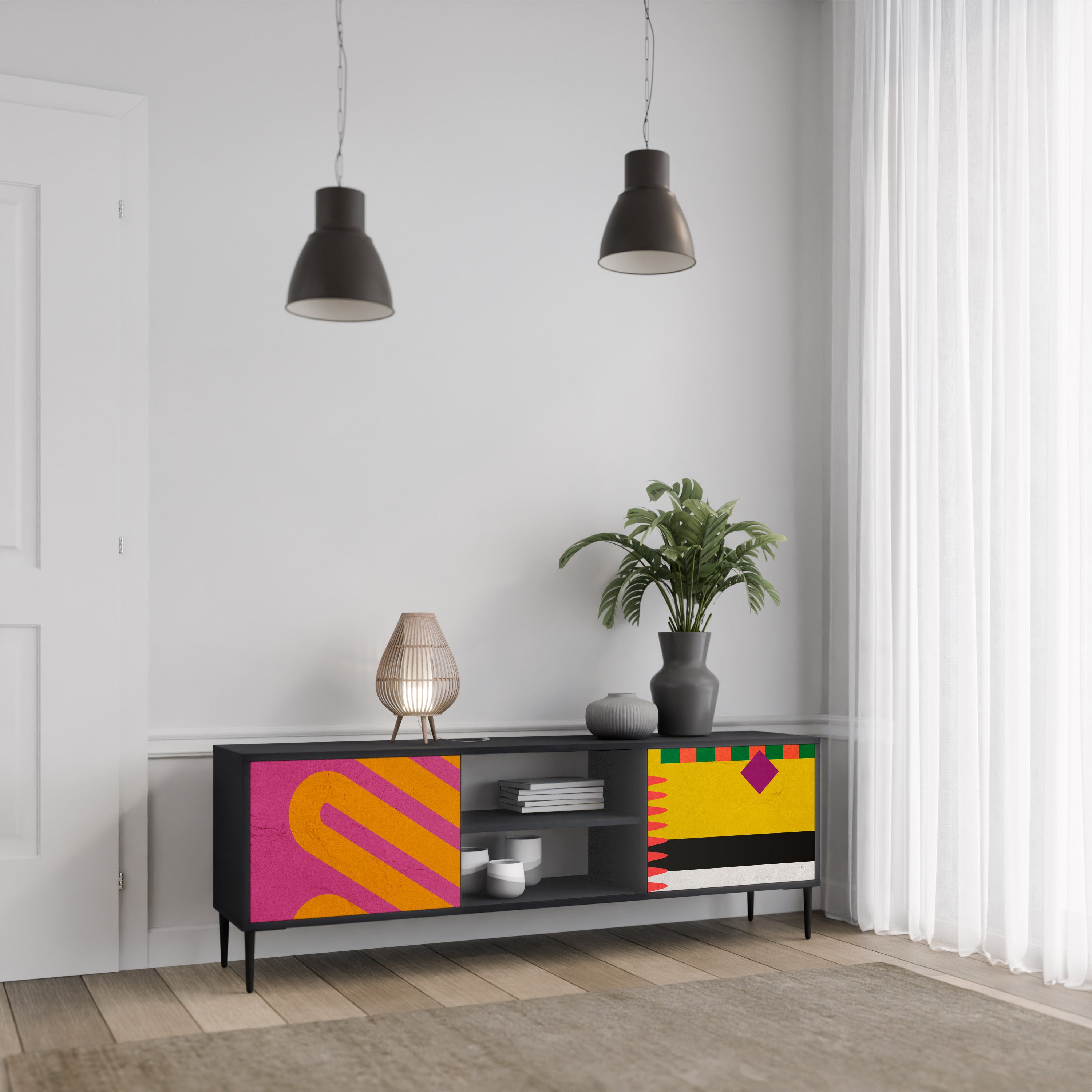 Mueble de TV VIVID ART de 2 puertas con acabado negro