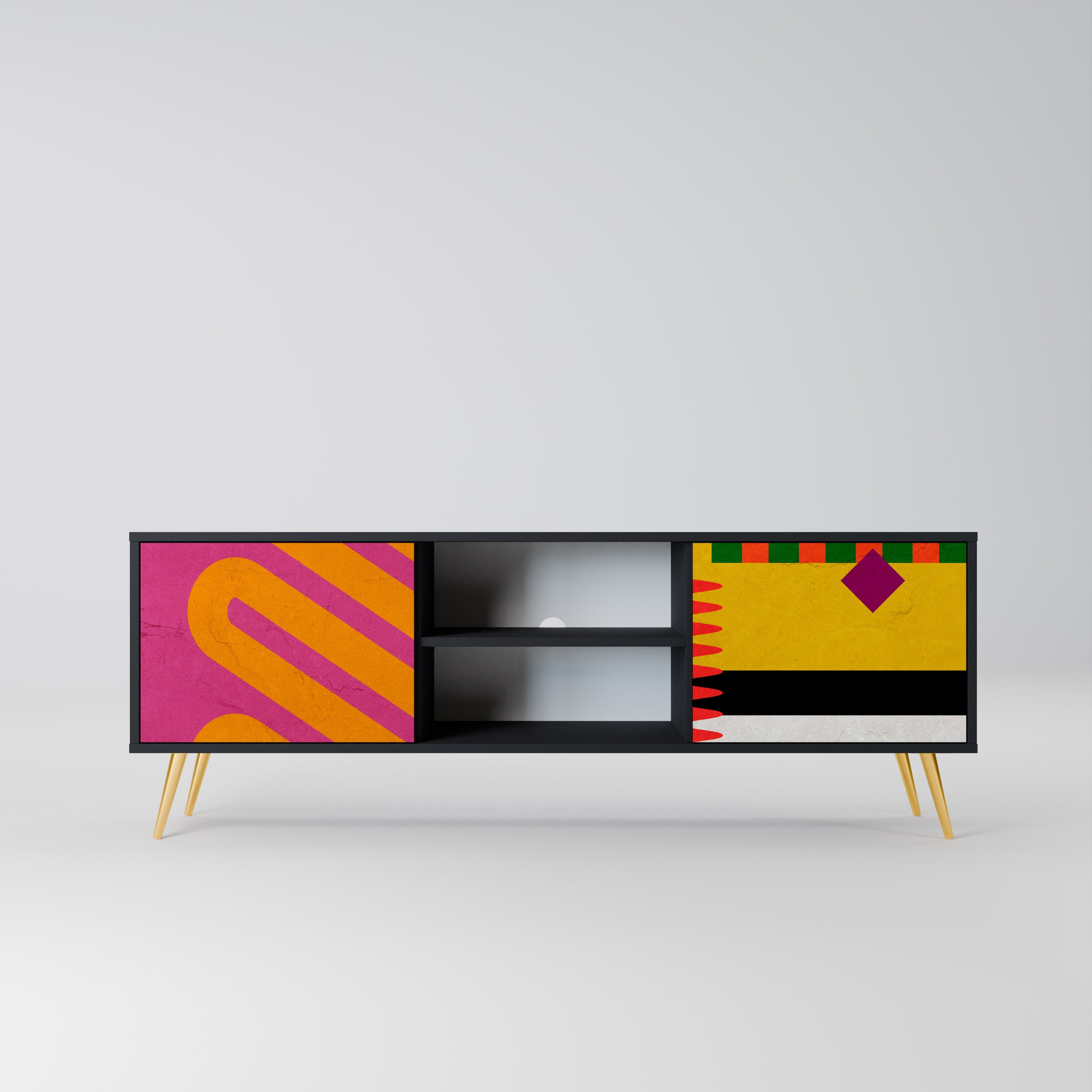 Mueble de TV VIVID ART de 2 puertas con acabado negro