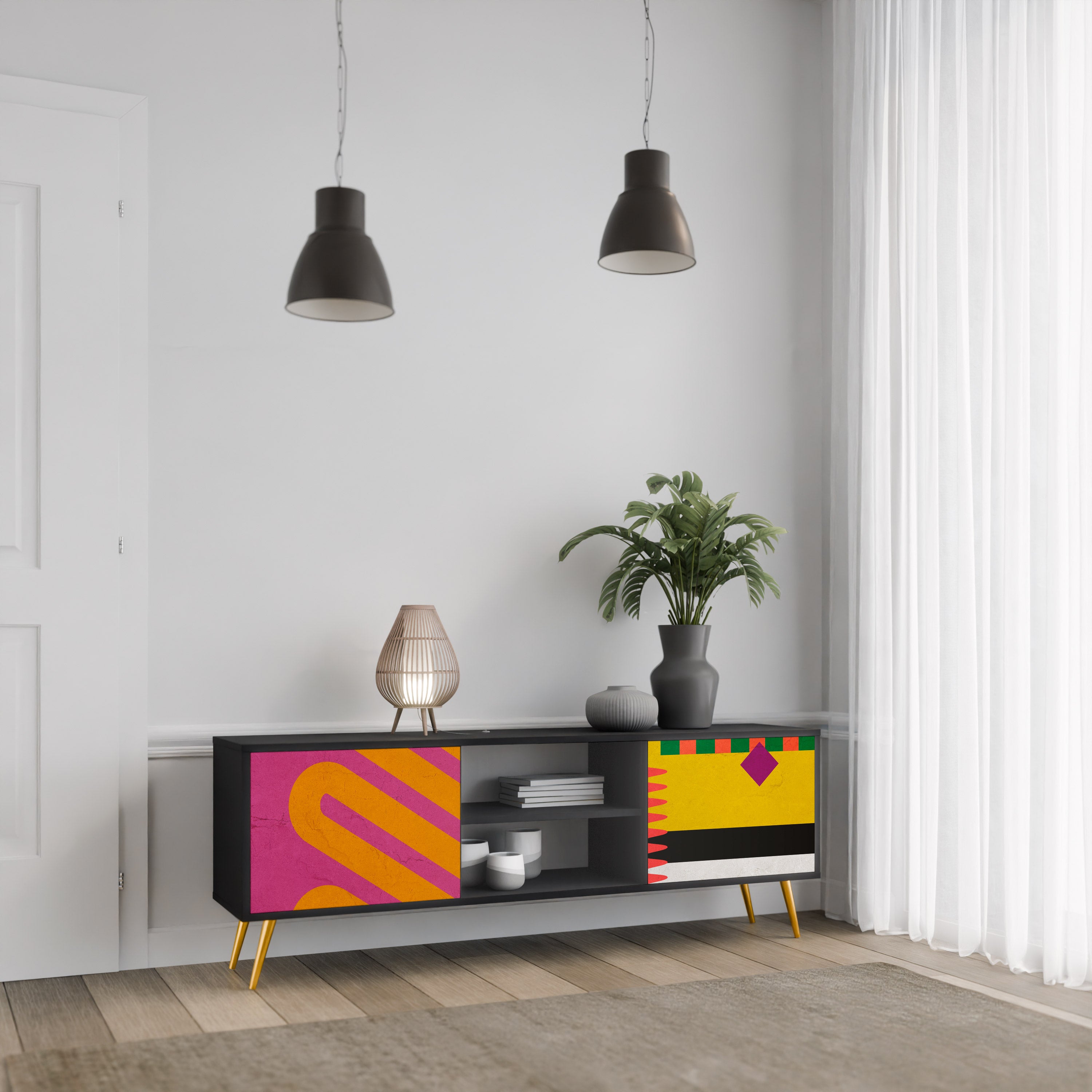 Mueble de TV VIVID ART de 2 puertas con acabado negro
