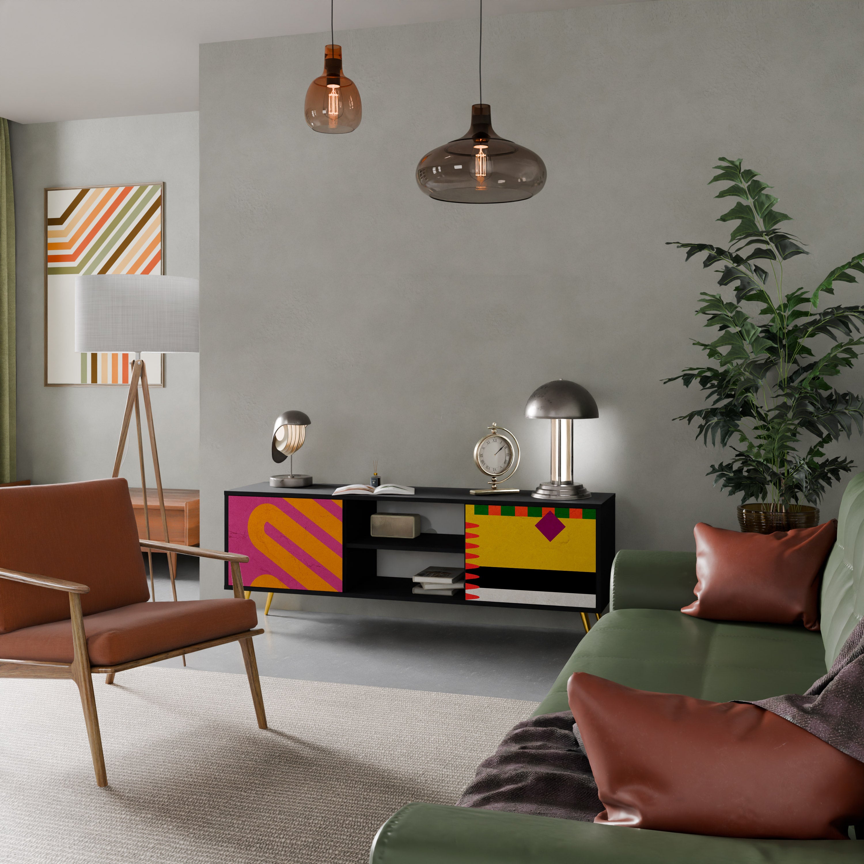 Mueble de TV VIVID ART de 2 puertas con acabado negro