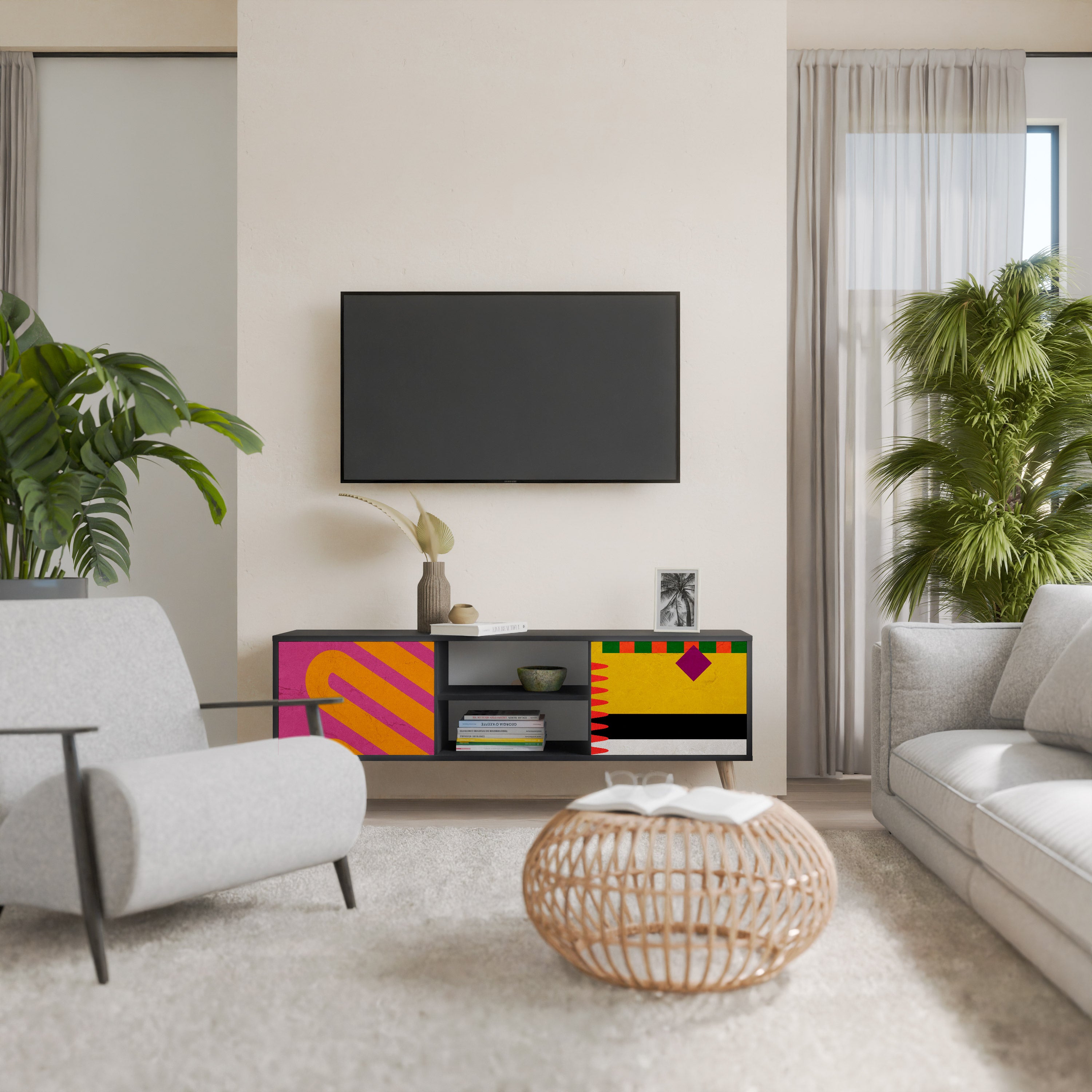 Mueble de TV VIVID ART de 2 puertas con acabado negro