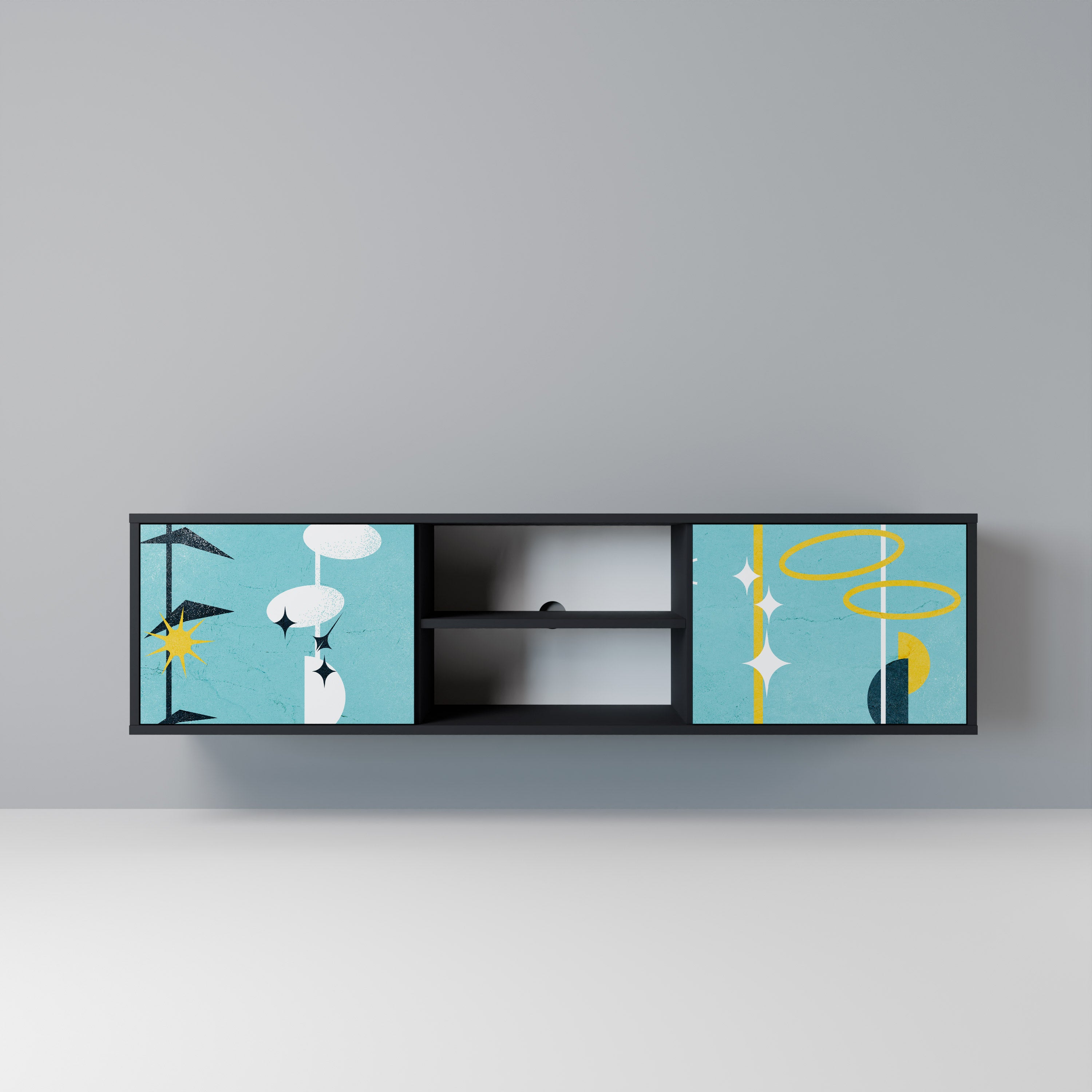 CAMINOS A LA FELICIDAD Mueble de TV de 2 puertas en acabado negro