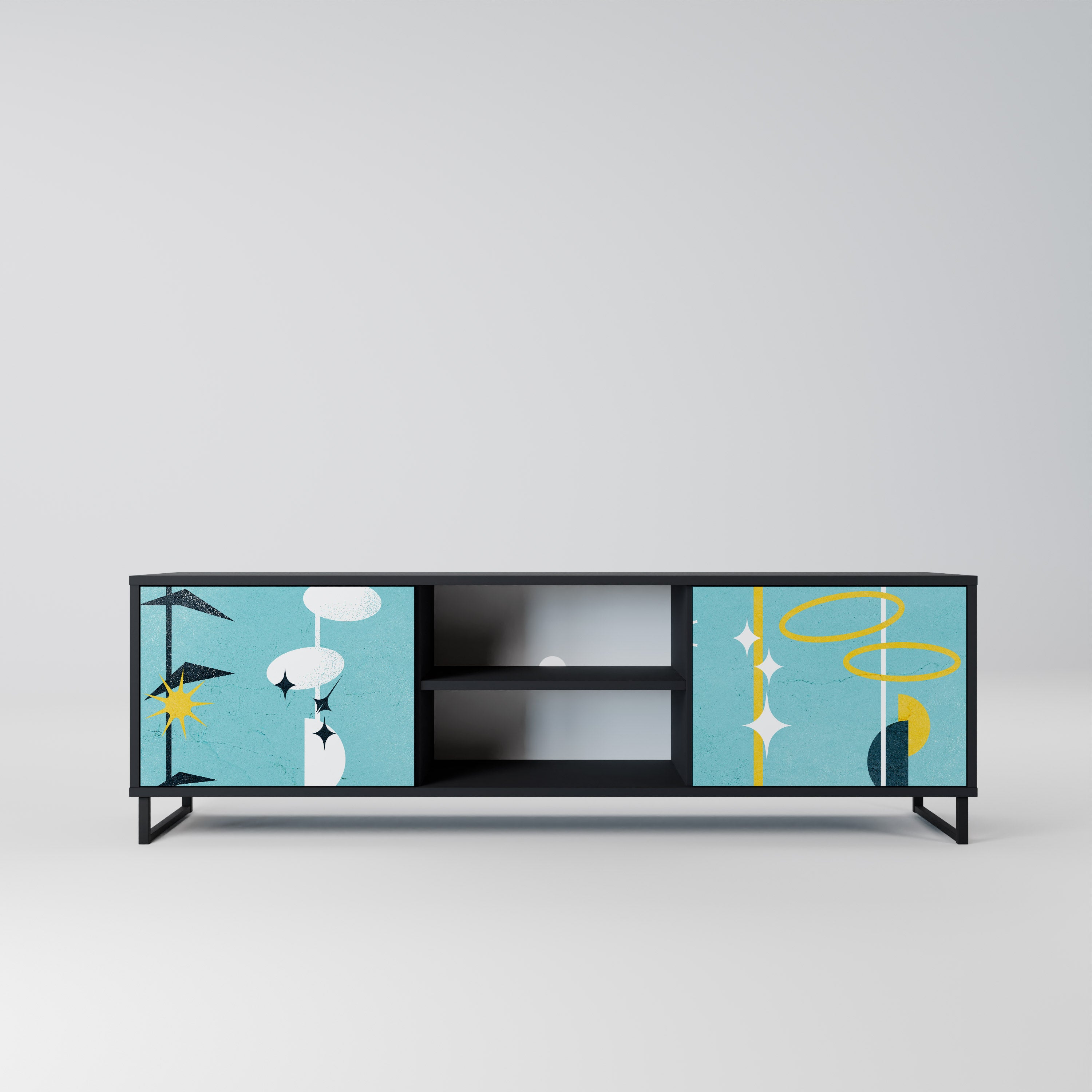 CAMINOS A LA FELICIDAD Mueble de TV de 2 puertas en acabado negro