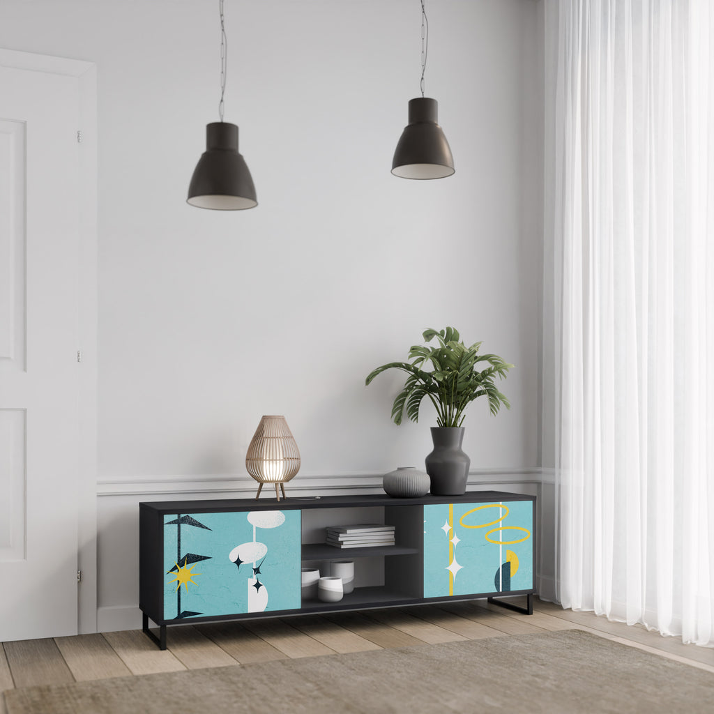 CAMINOS A LA FELICIDAD Mueble de TV de 2 puertas en acabado negro