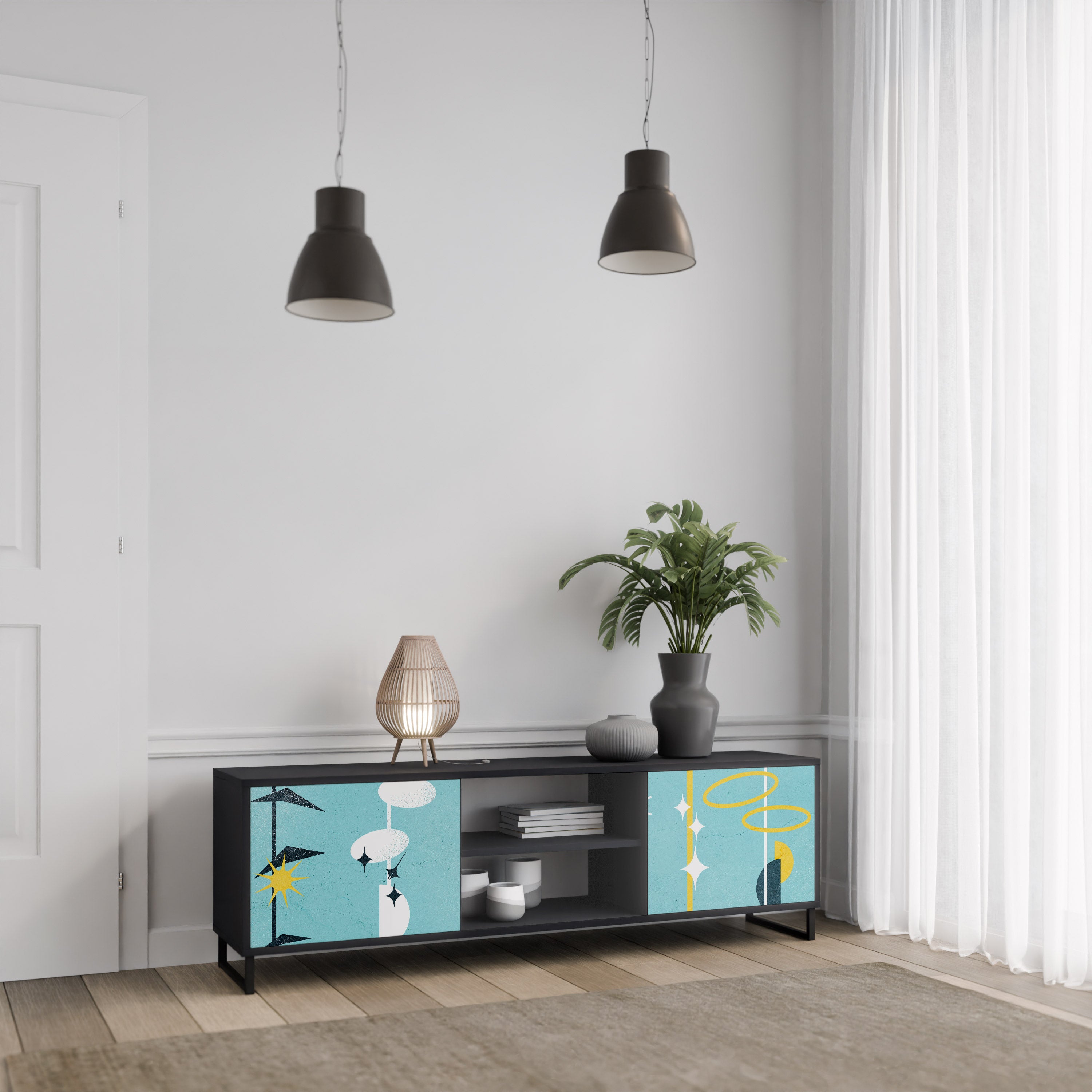 CAMINOS A LA FELICIDAD Mueble de TV de 2 puertas en acabado negro