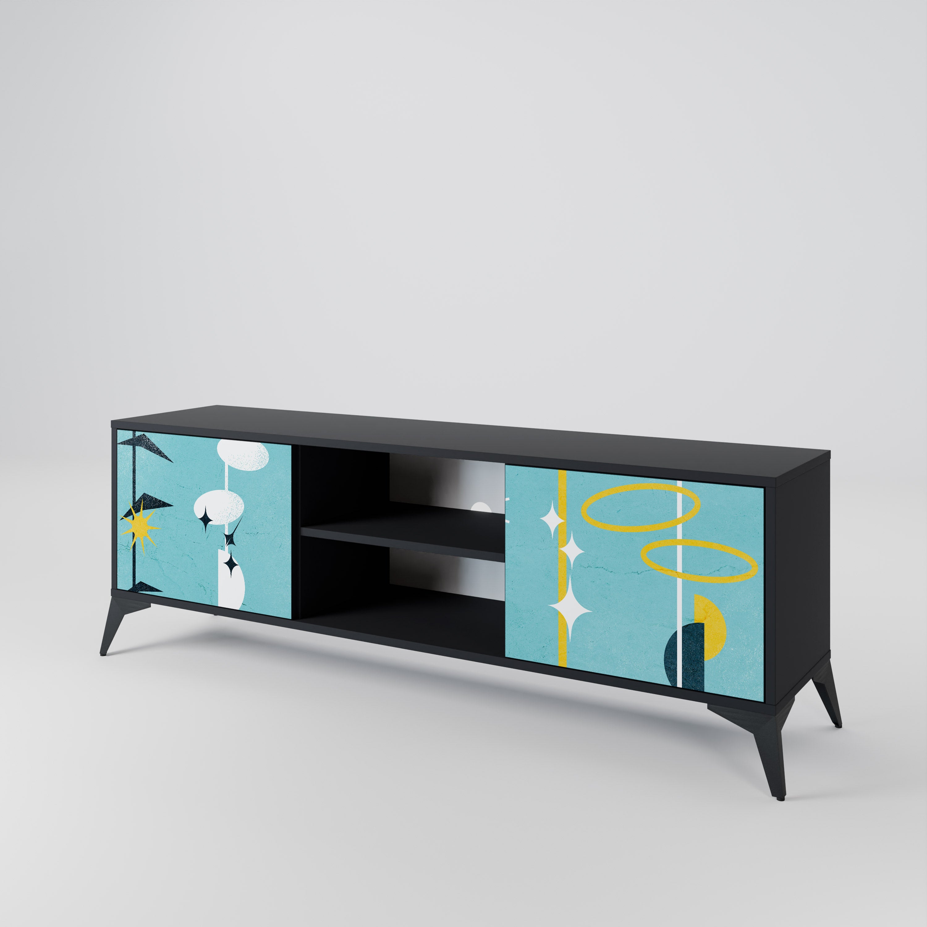 CAMINOS A LA FELICIDAD Mueble de TV de 2 puertas en acabado negro