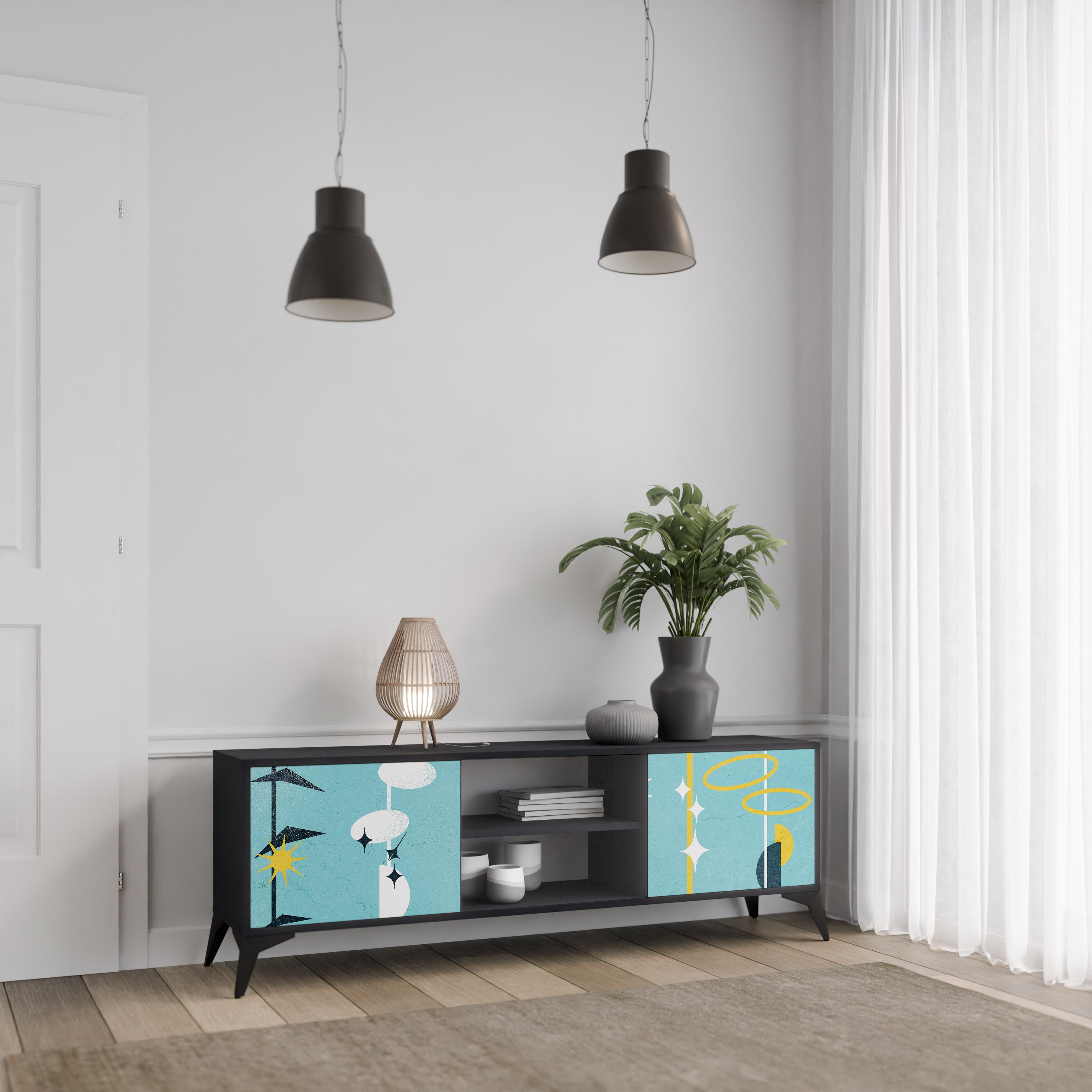 CAMINOS A LA FELICIDAD Mueble de TV de 2 puertas en acabado negro