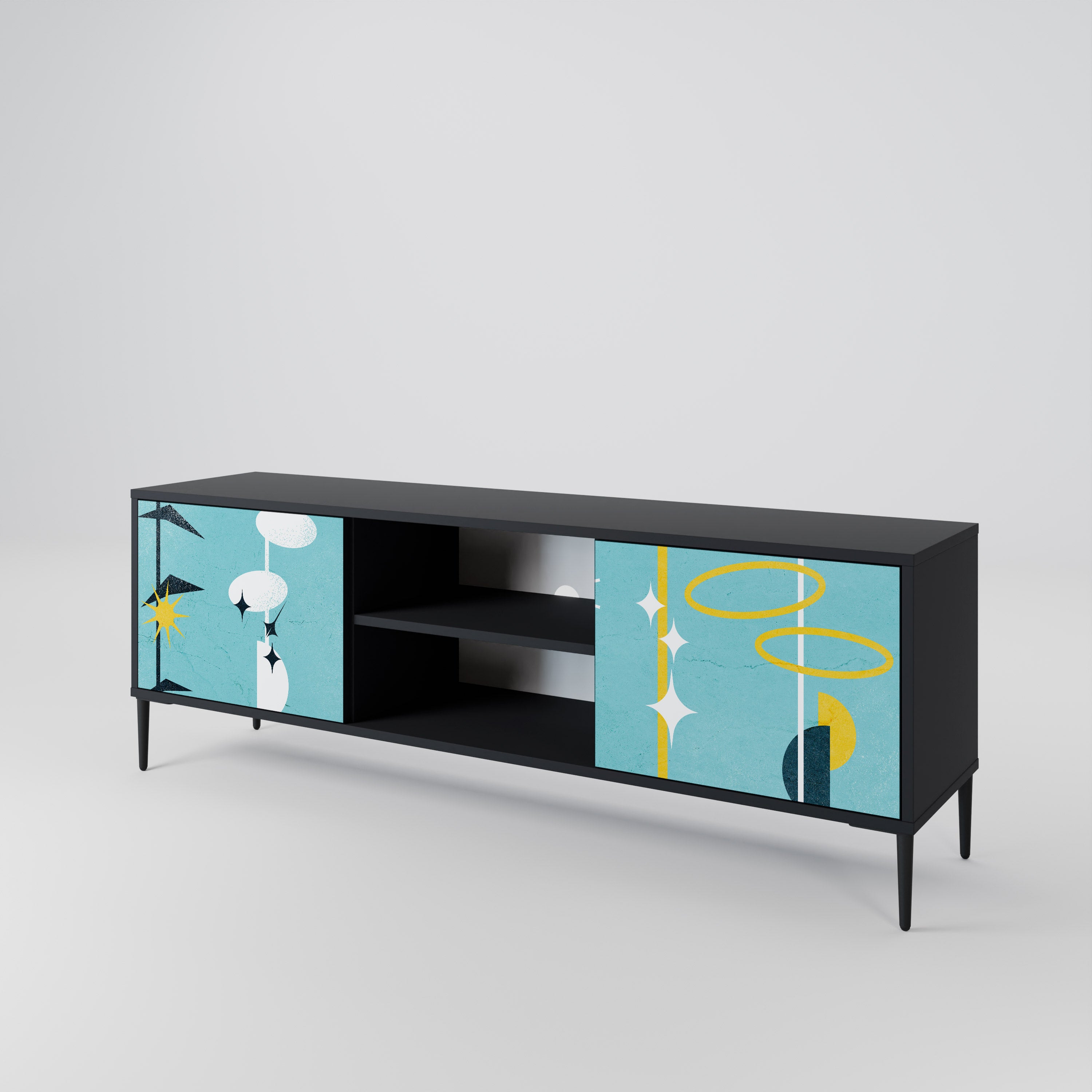CAMINOS A LA FELICIDAD Mueble de TV de 2 puertas en acabado negro