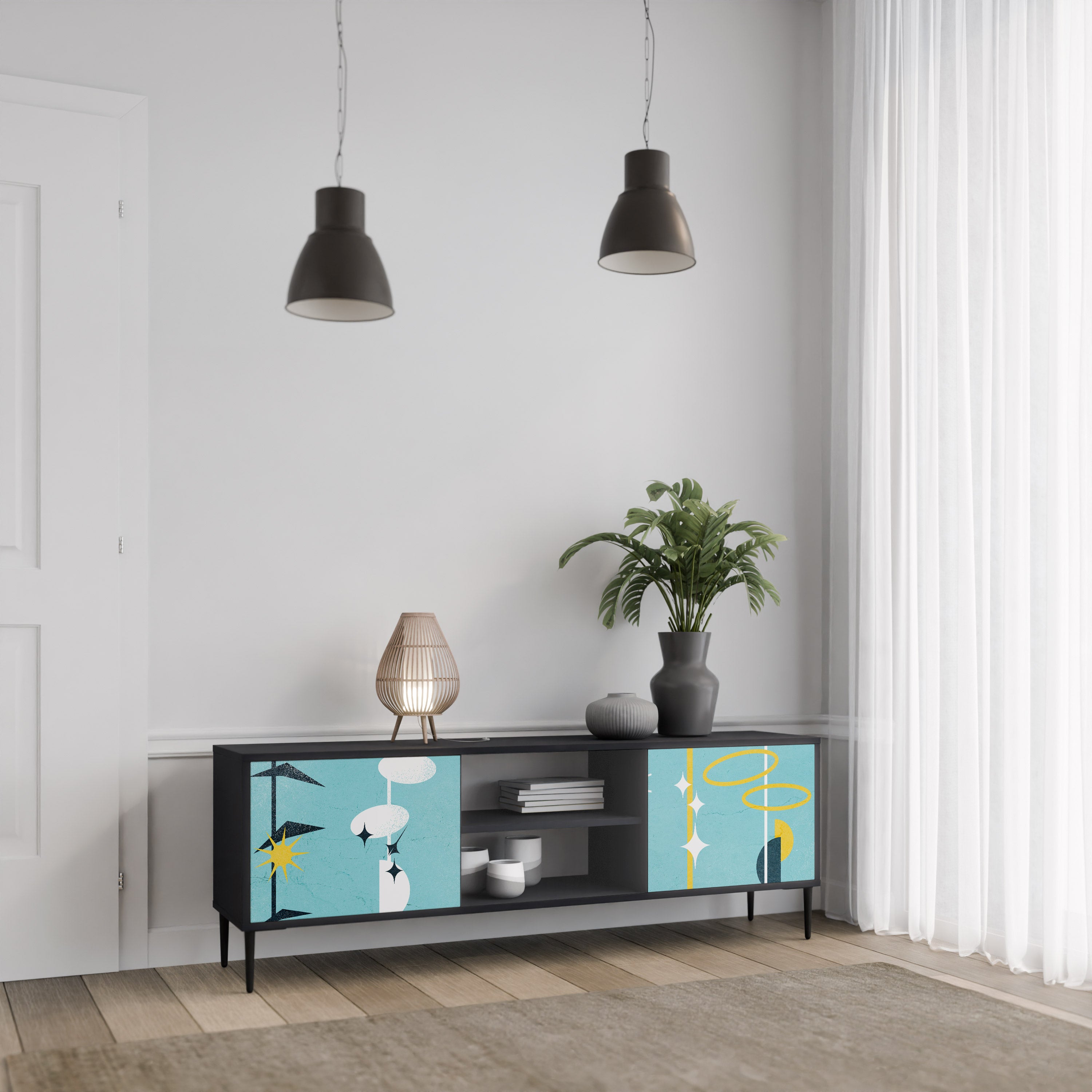 CAMINOS A LA FELICIDAD Mueble de TV de 2 puertas en acabado negro