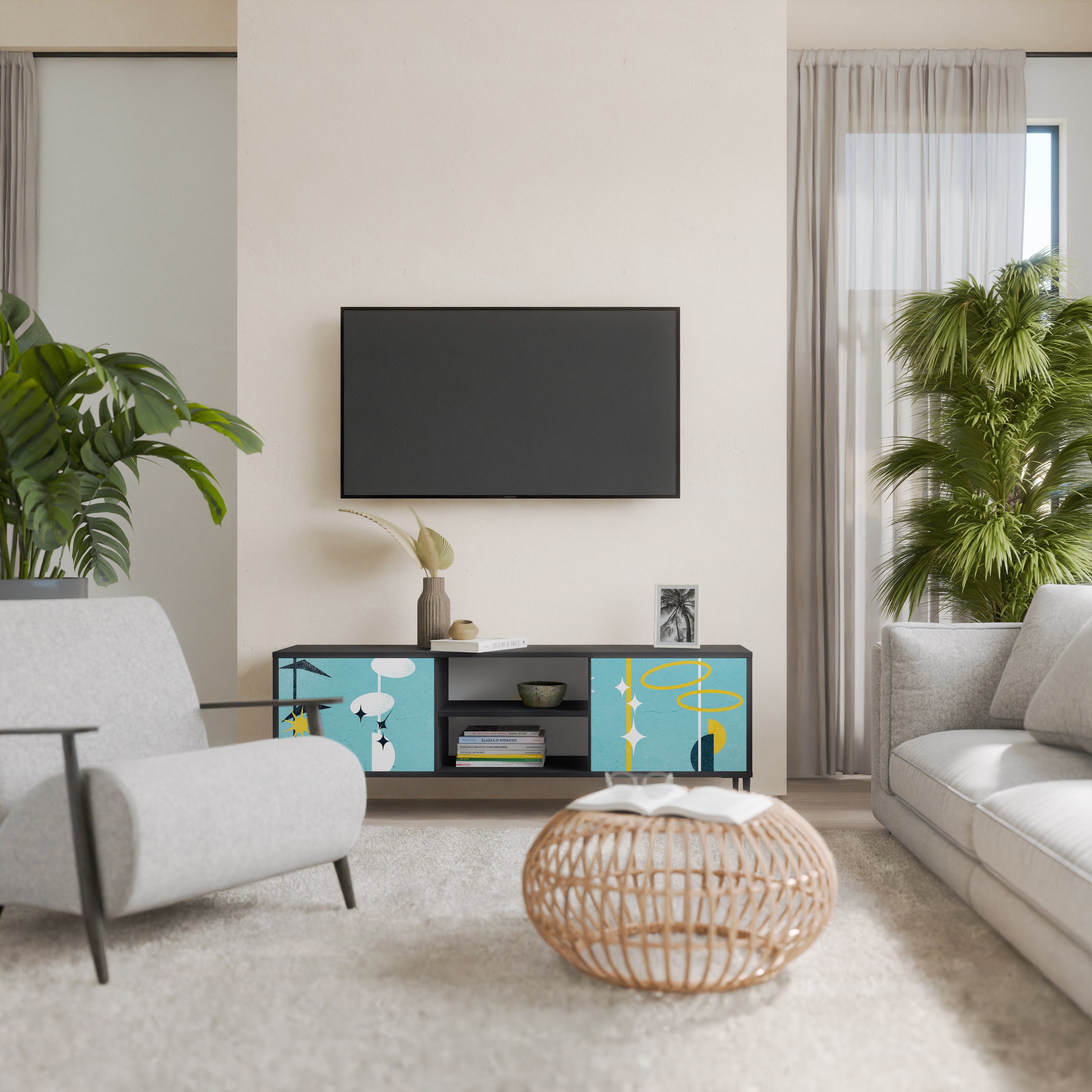 CAMINOS A LA FELICIDAD Mueble de TV de 2 puertas en acabado negro