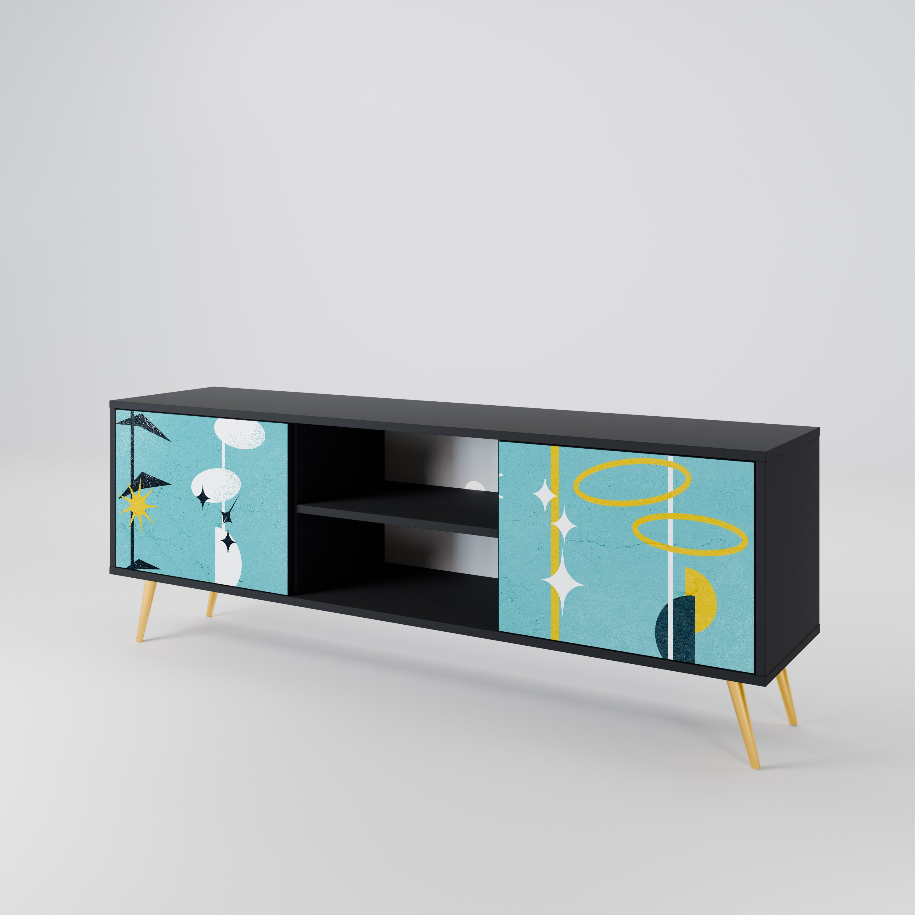CAMINOS A LA FELICIDAD Mueble de TV de 2 puertas en acabado negro