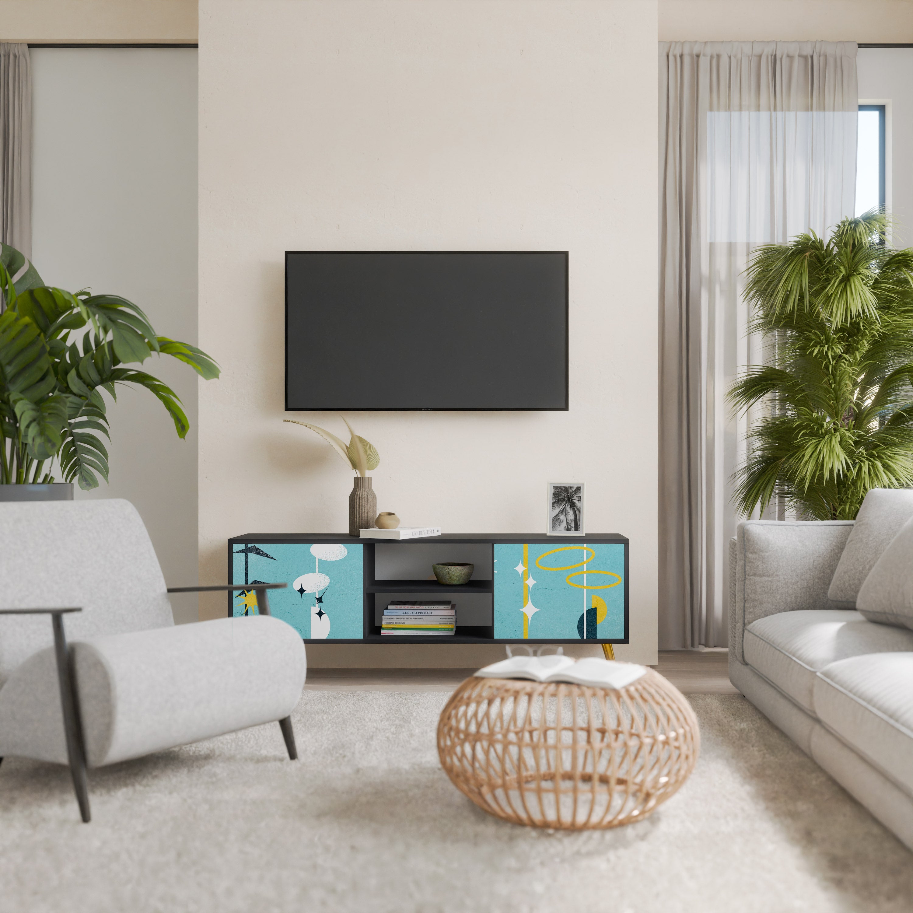 CAMINOS A LA FELICIDAD Mueble de TV de 2 puertas en acabado negro