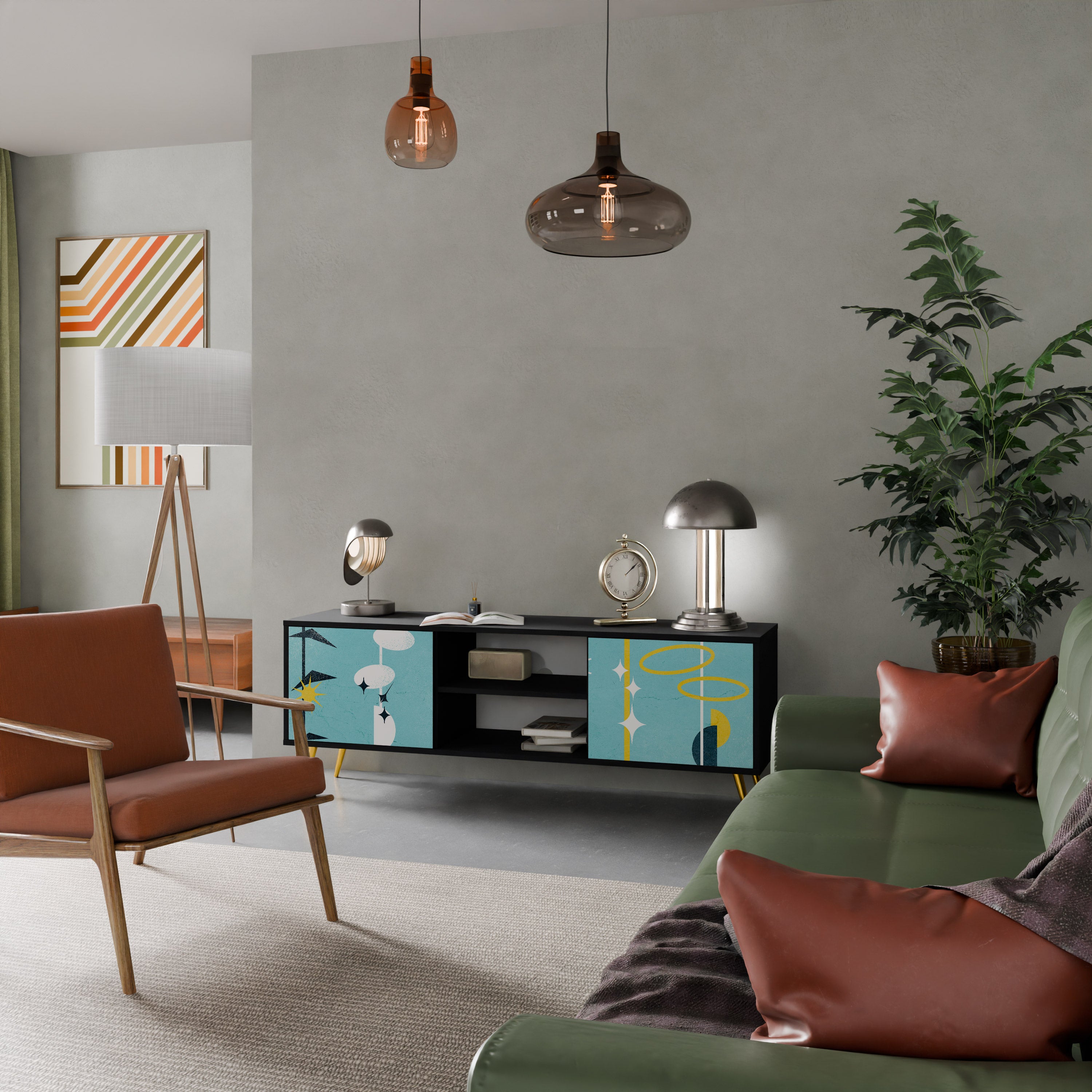 CAMINOS A LA FELICIDAD Mueble de TV de 2 puertas en acabado negro