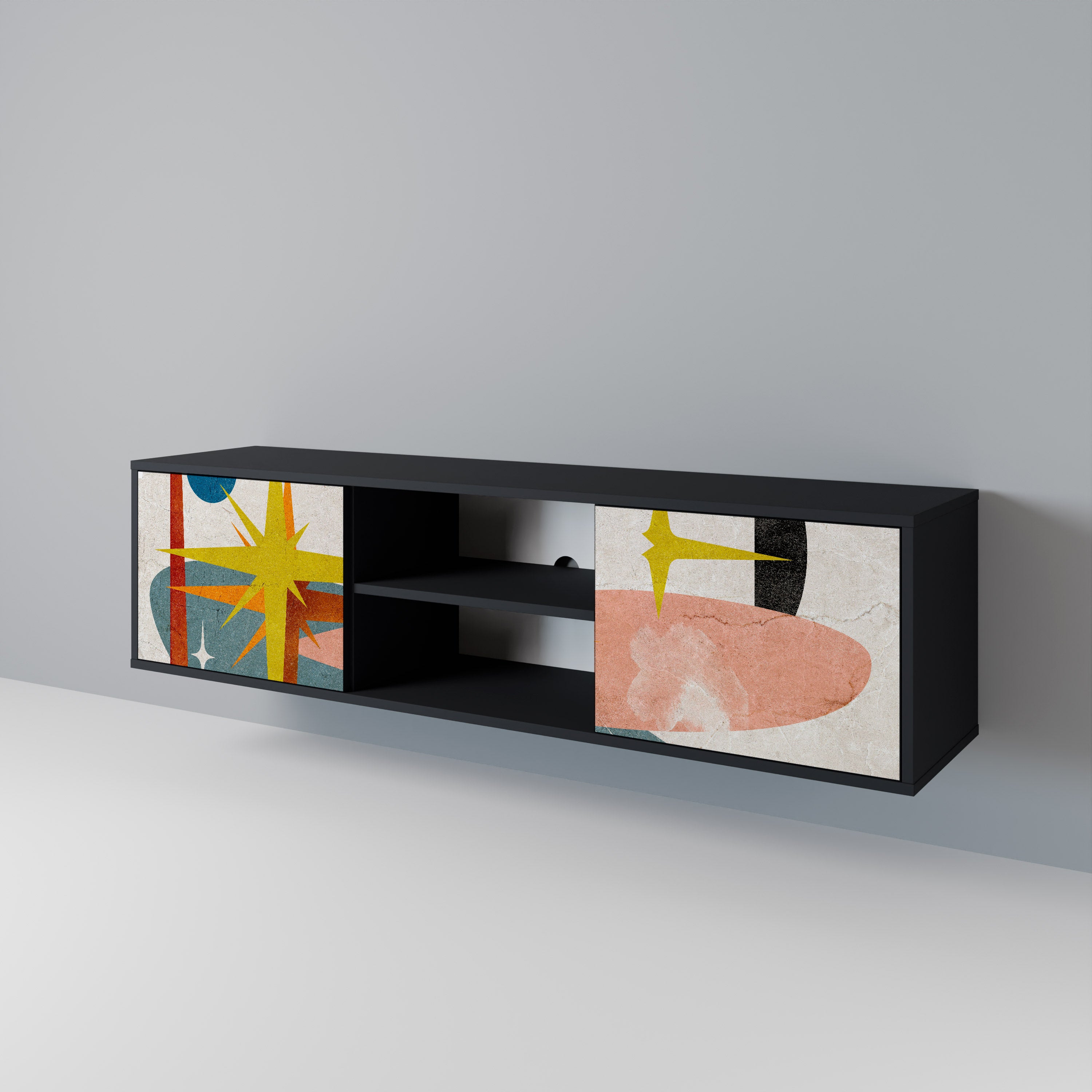 Mueble de TV INTERSTELLAR VIBES de 2 puertas con acabado negro