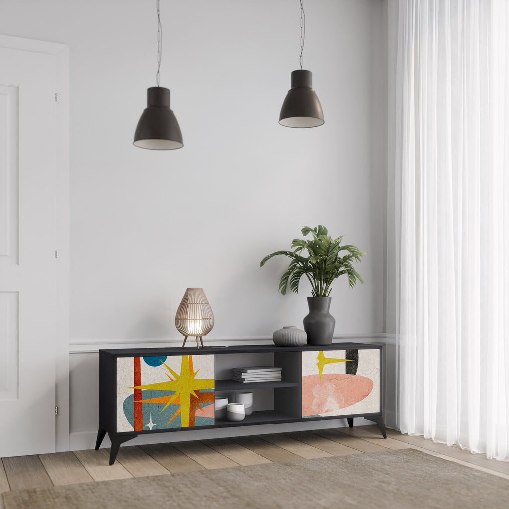 Mueble de TV INTERSTELLAR VIBES de 2 puertas con acabado negro