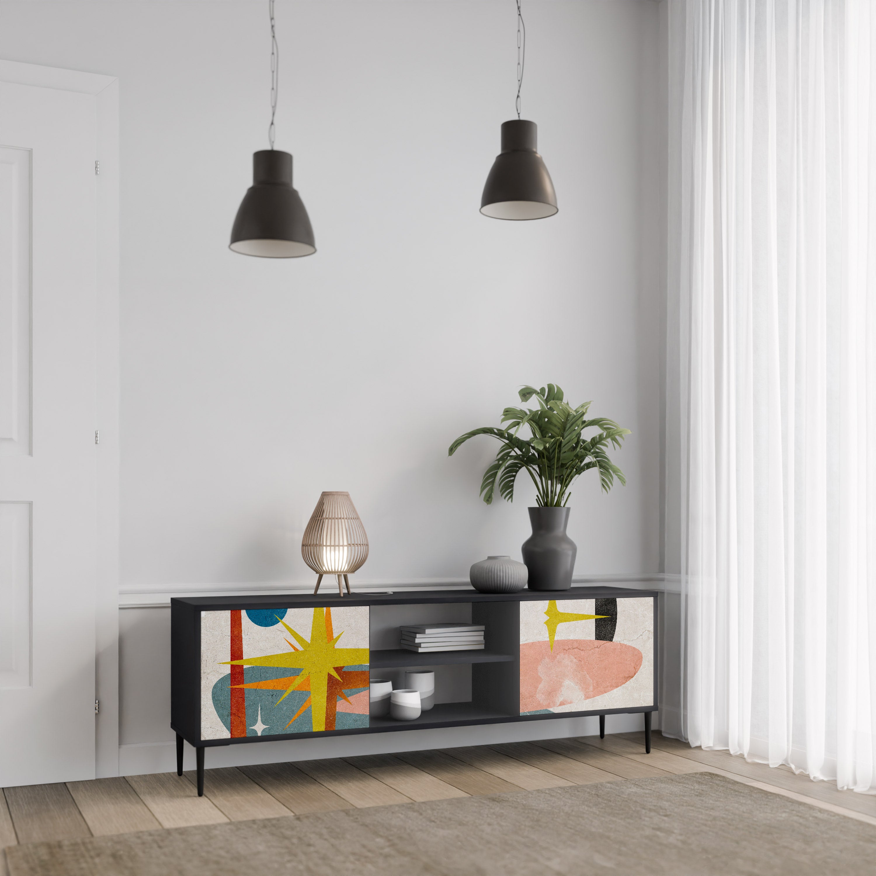 Mueble de TV INTERSTELLAR VIBES de 2 puertas con acabado negro