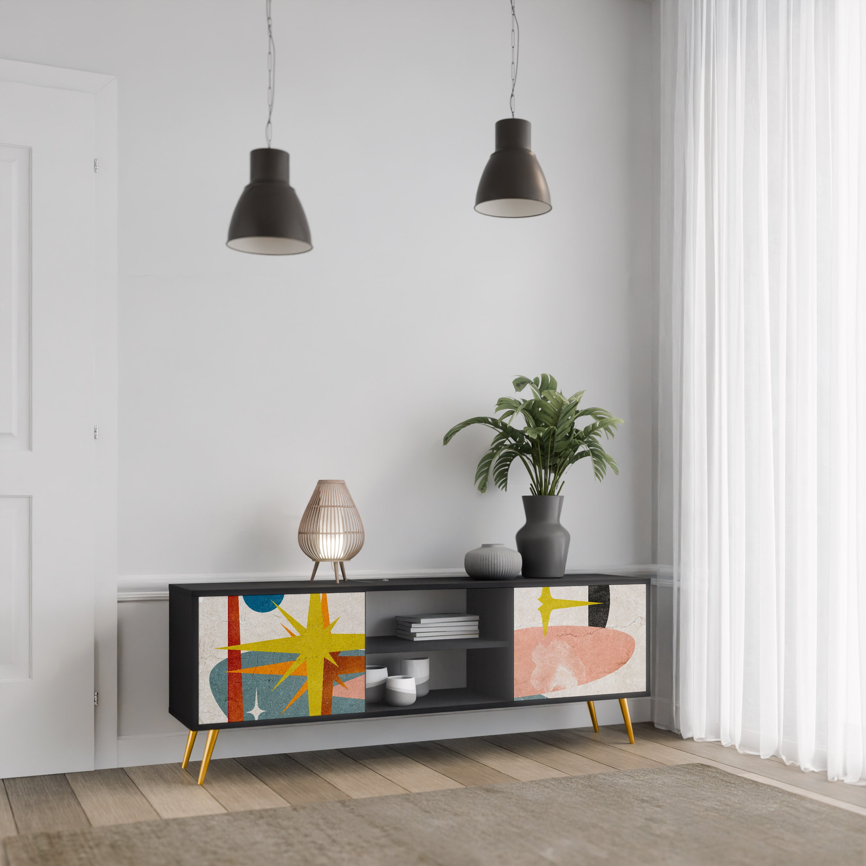 Mueble de TV INTERSTELLAR VIBES de 2 puertas con acabado negro