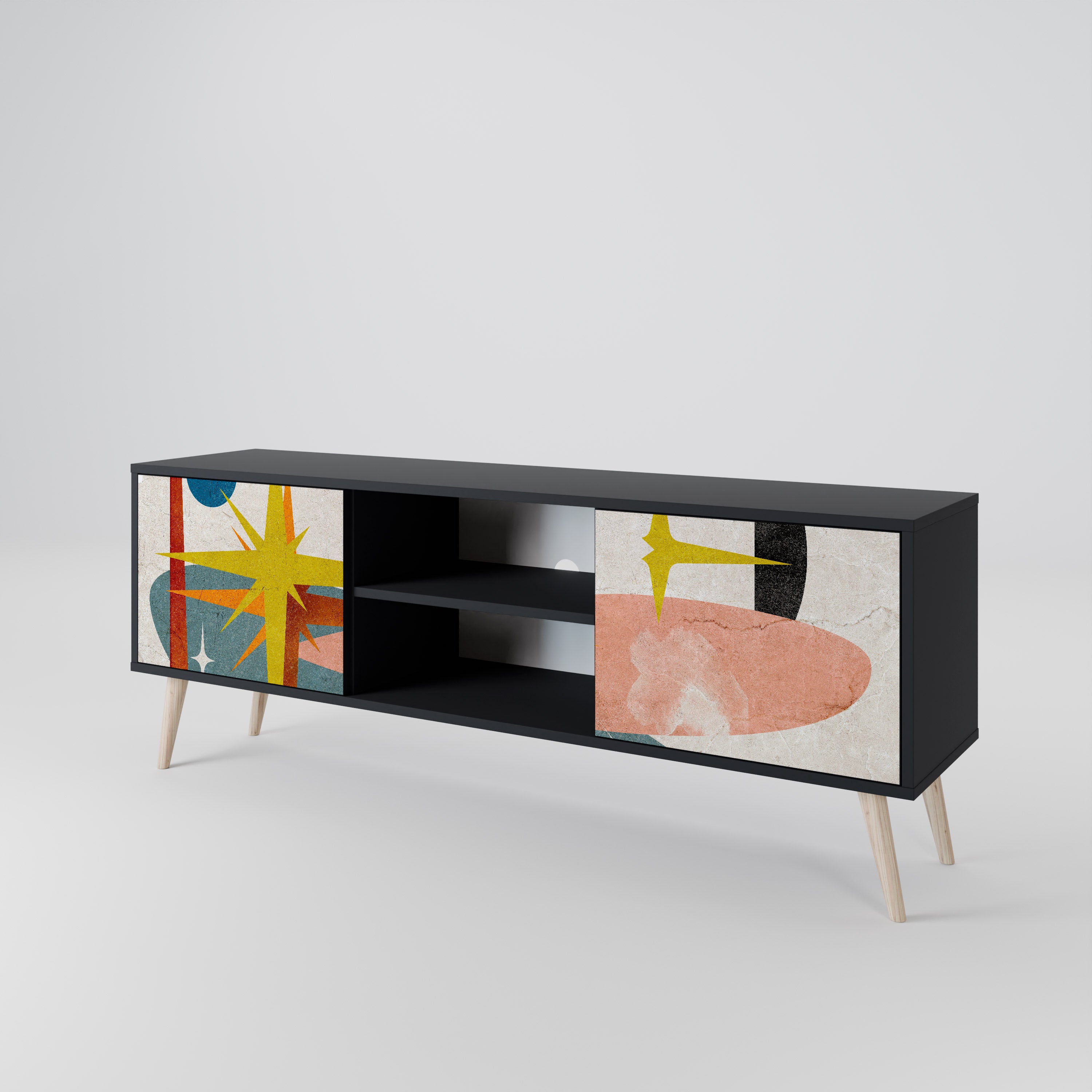 Mueble de TV INTERSTELLAR VIBES de 2 puertas con acabado negro