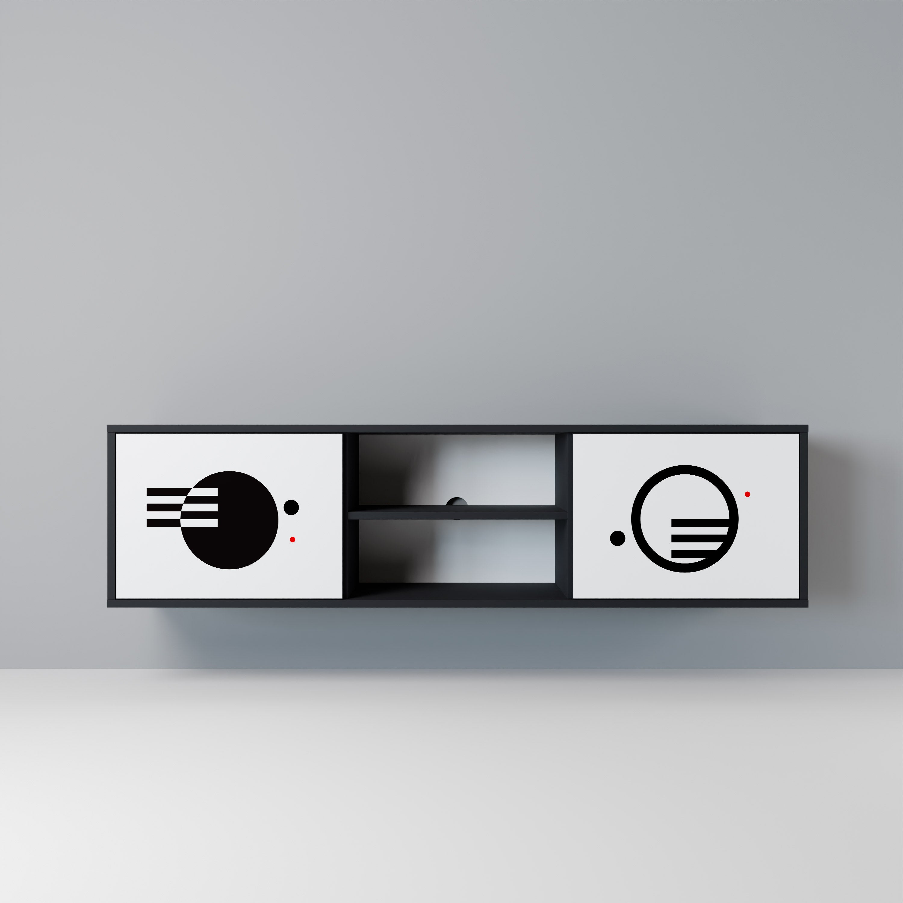 Mueble de TV de 2 puertas COMBINACIÓN BLANCO Y NEGRO con acabado negro