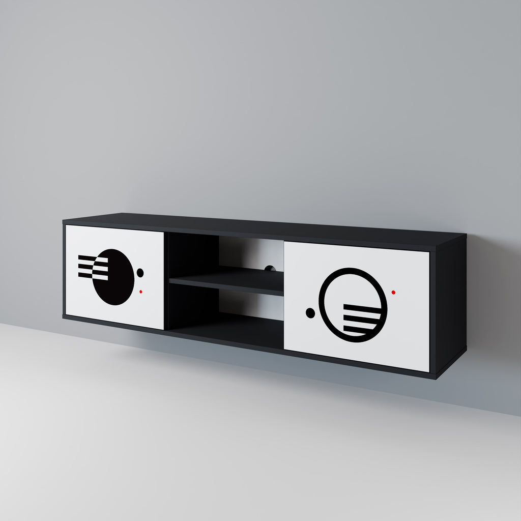 Mueble de TV de 2 puertas COMBINACIÓN BLANCO Y NEGRO con acabado negro