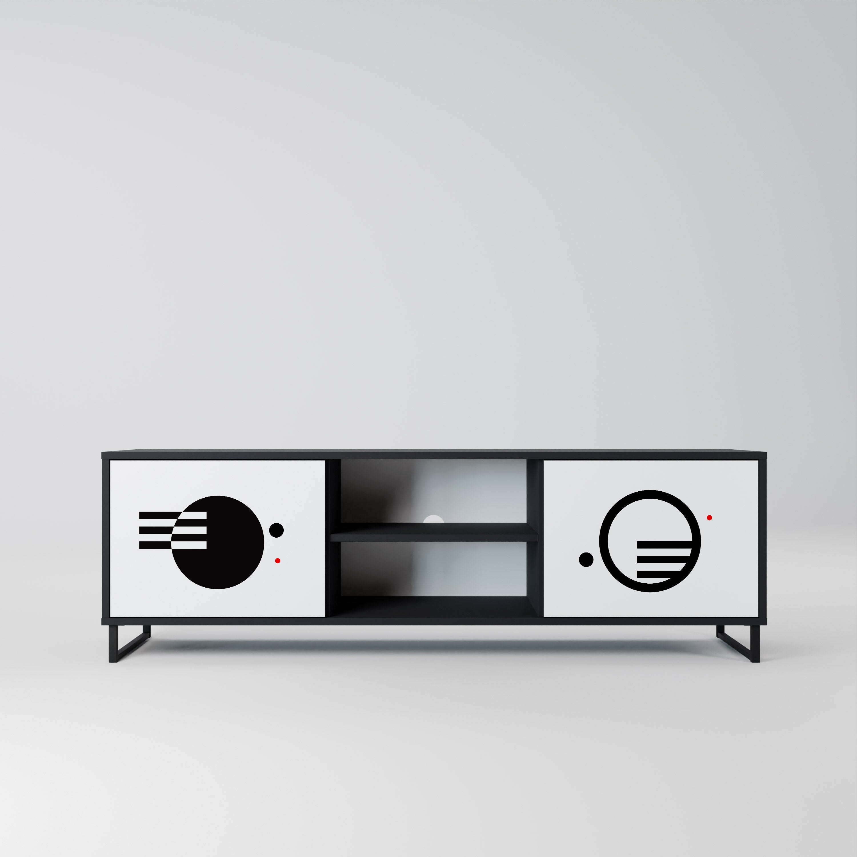 Mueble de TV de 2 puertas COMBINACIÓN BLANCO Y NEGRO con acabado negro