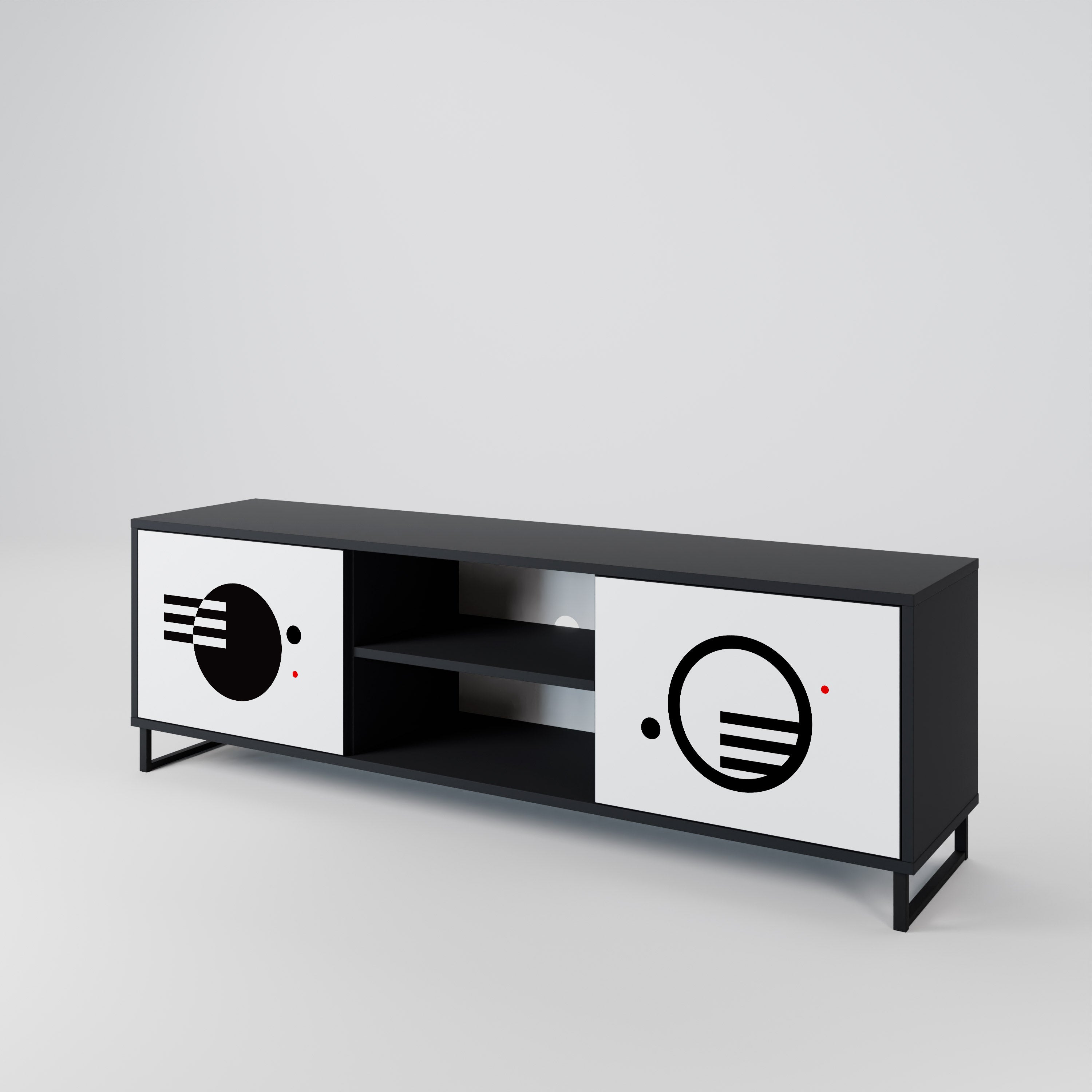 Mueble de TV de 2 puertas COMBINACIÓN BLANCO Y NEGRO con acabado negro