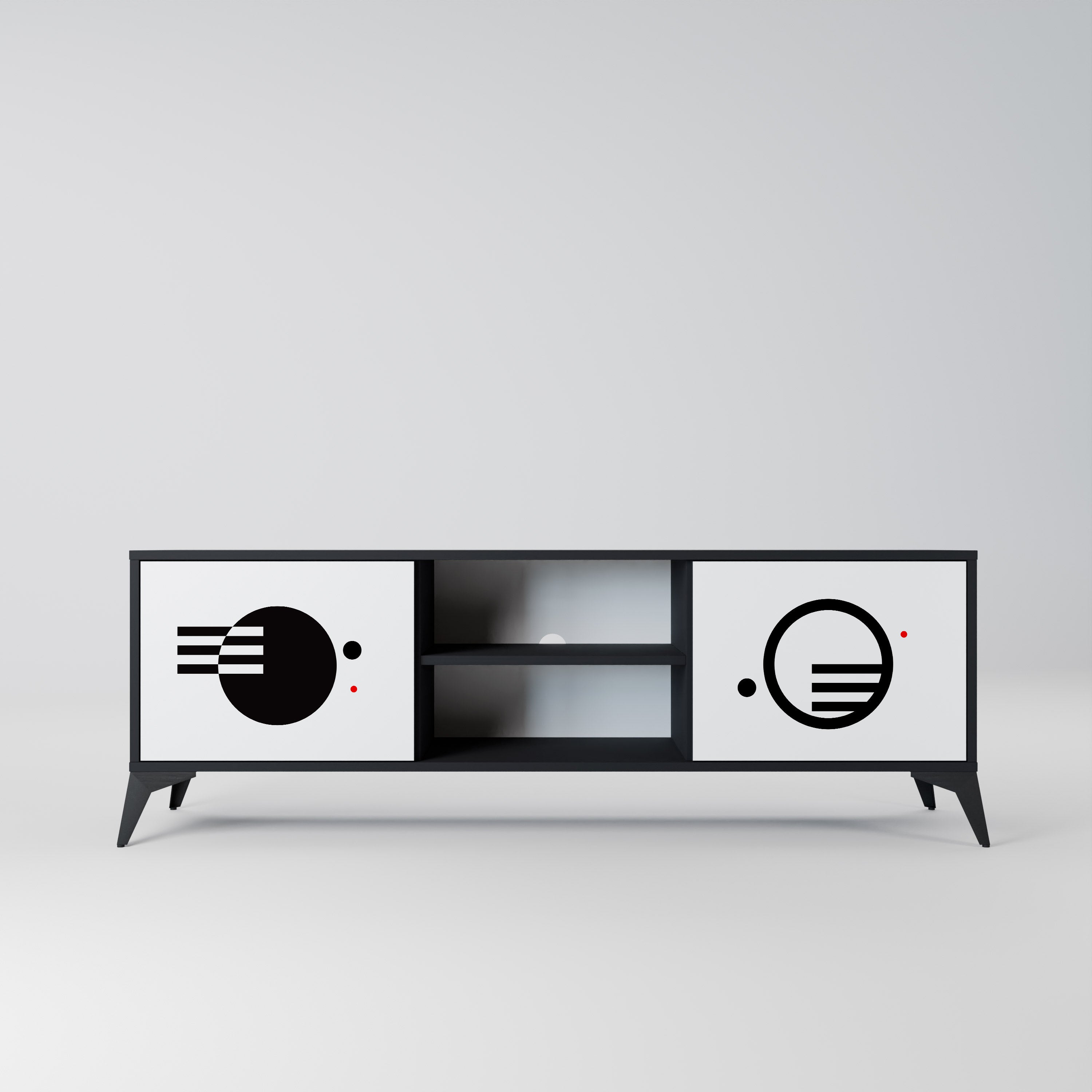 Mueble de TV de 2 puertas COMBINACIÓN BLANCO Y NEGRO con acabado negro