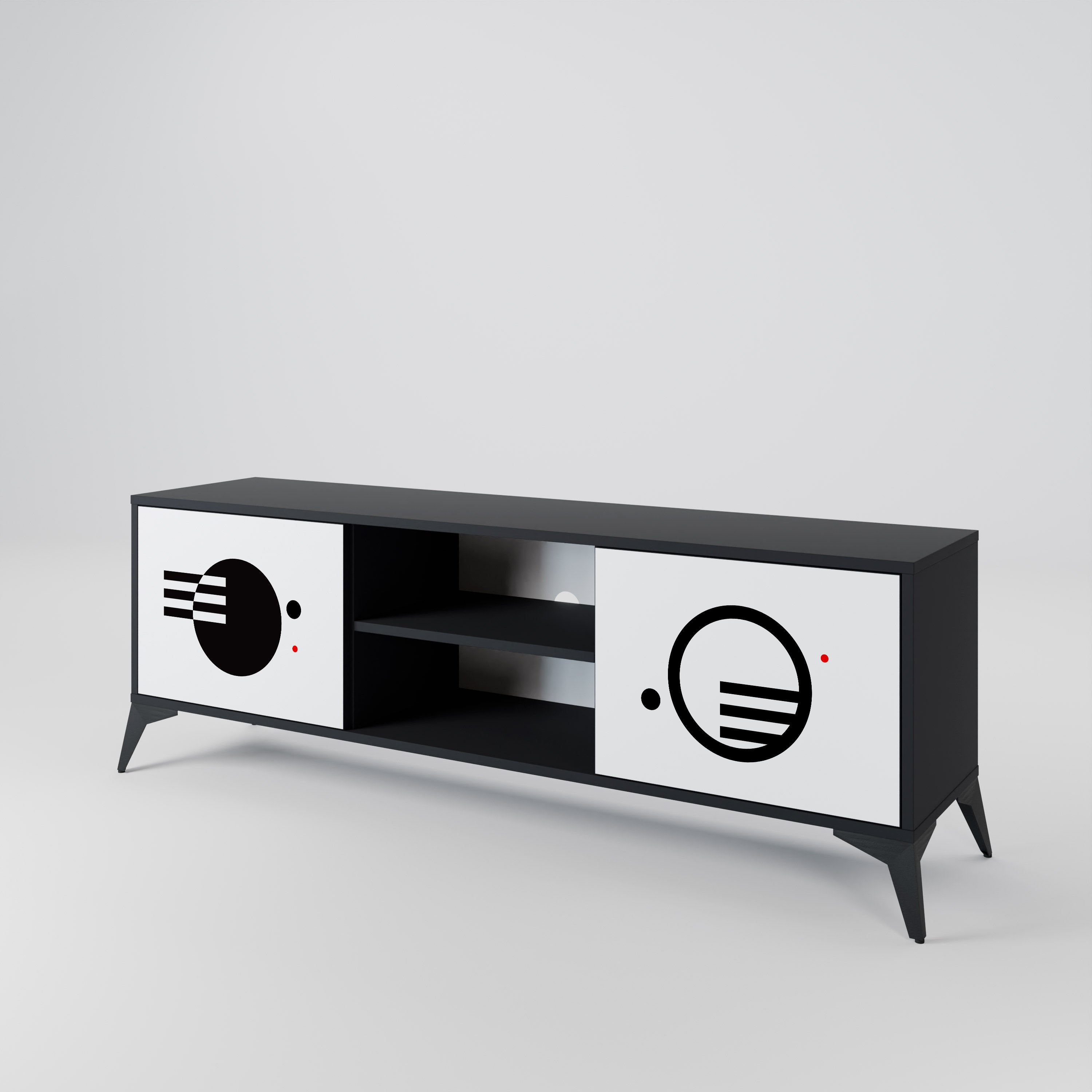Mueble de TV de 2 puertas COMBINACIÓN BLANCO Y NEGRO con acabado negro