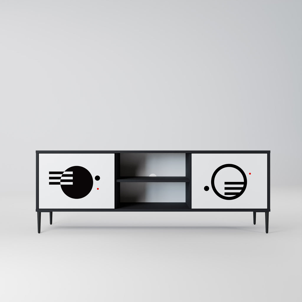 Mueble de TV de 2 puertas COMBINACIÓN BLANCO Y NEGRO con acabado negro
