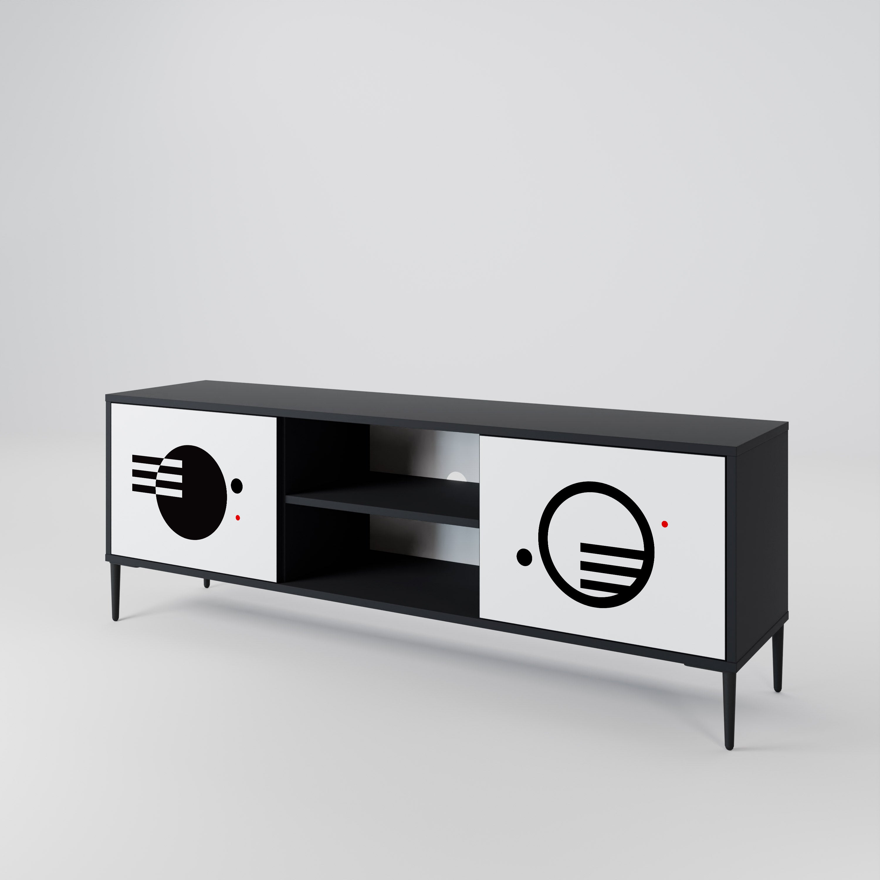 Mueble de TV de 2 puertas COMBINACIÓN BLANCO Y NEGRO con acabado negro