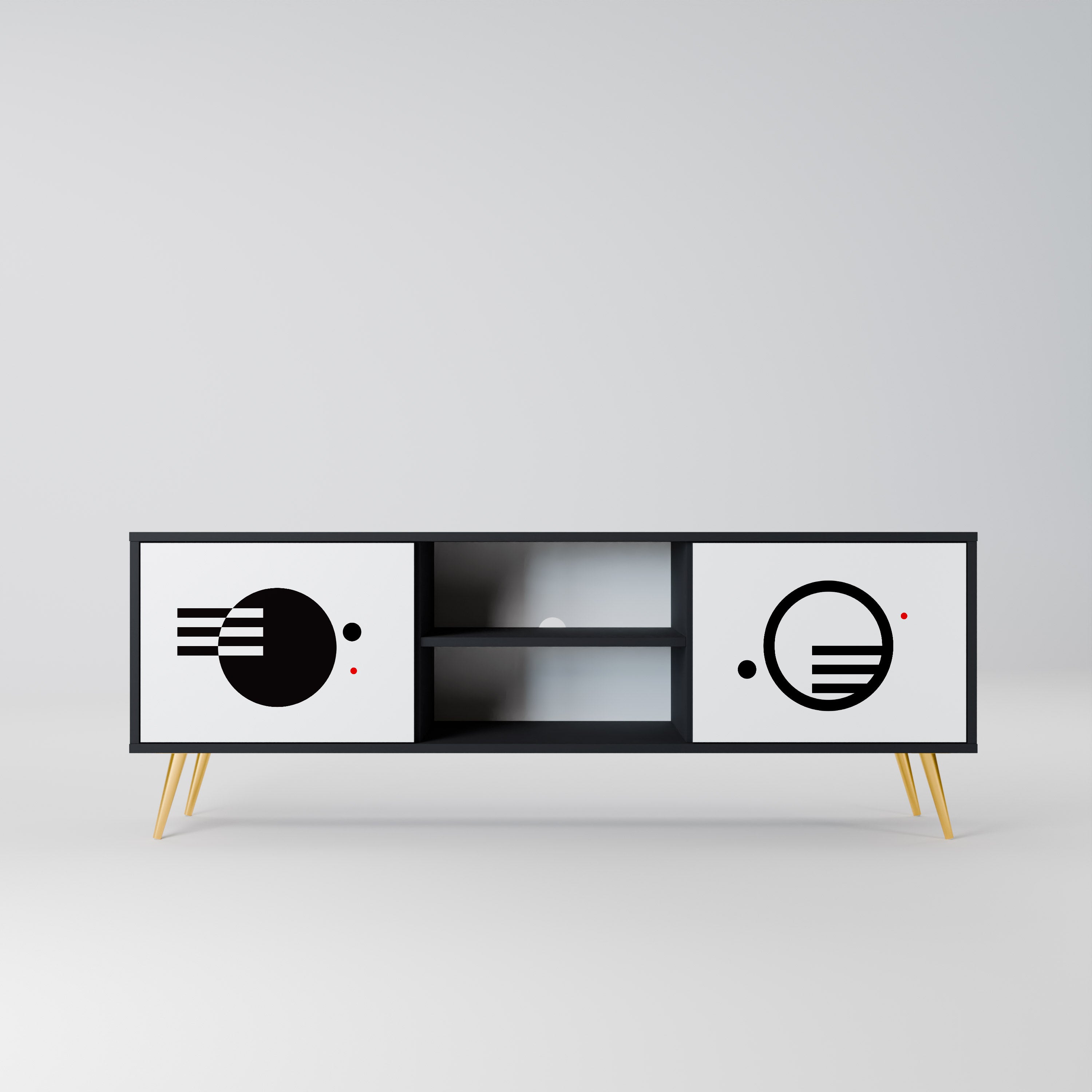 Mueble de TV de 2 puertas COMBINACIÓN BLANCO Y NEGRO con acabado negro