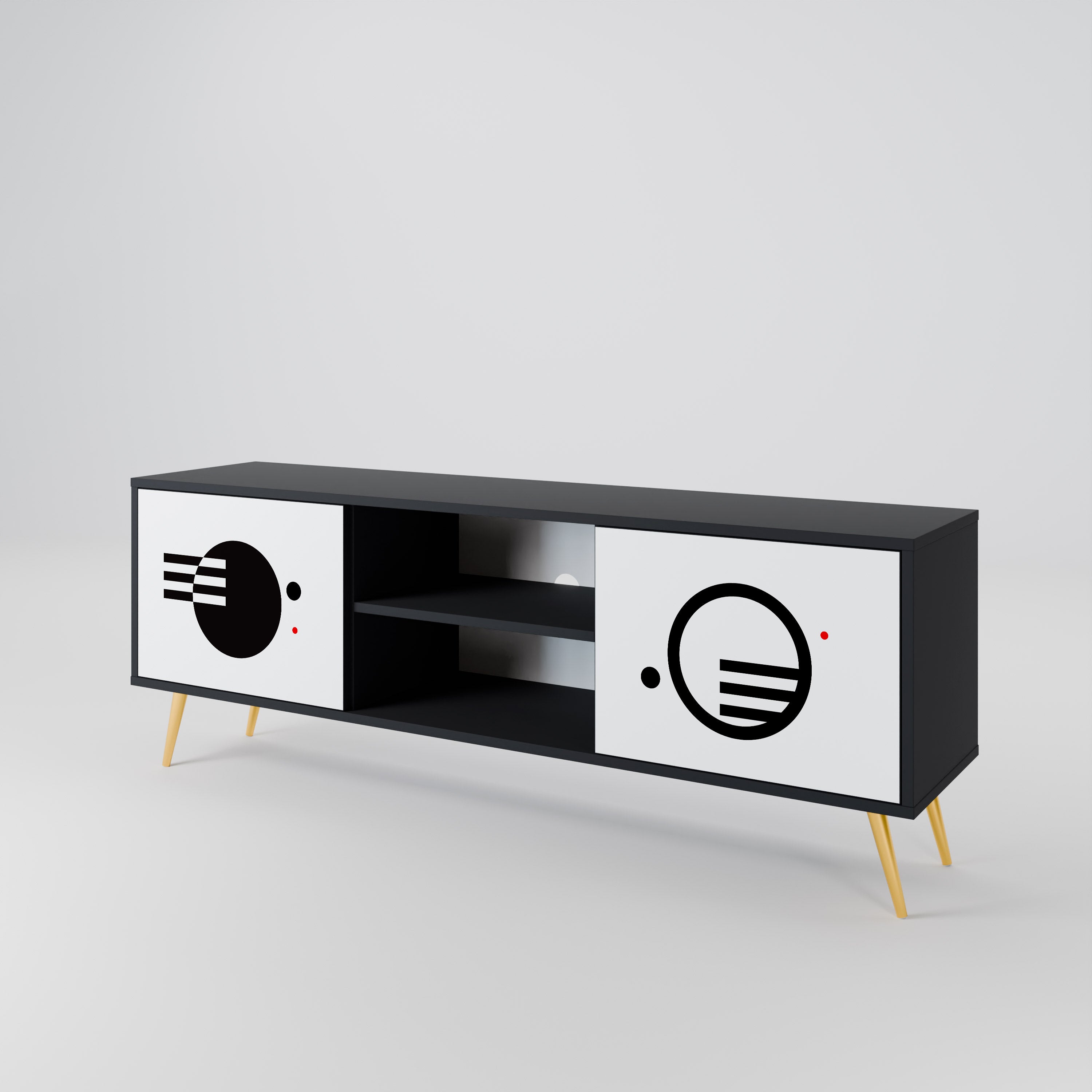 Mueble de TV de 2 puertas COMBINACIÓN BLANCO Y NEGRO con acabado negro