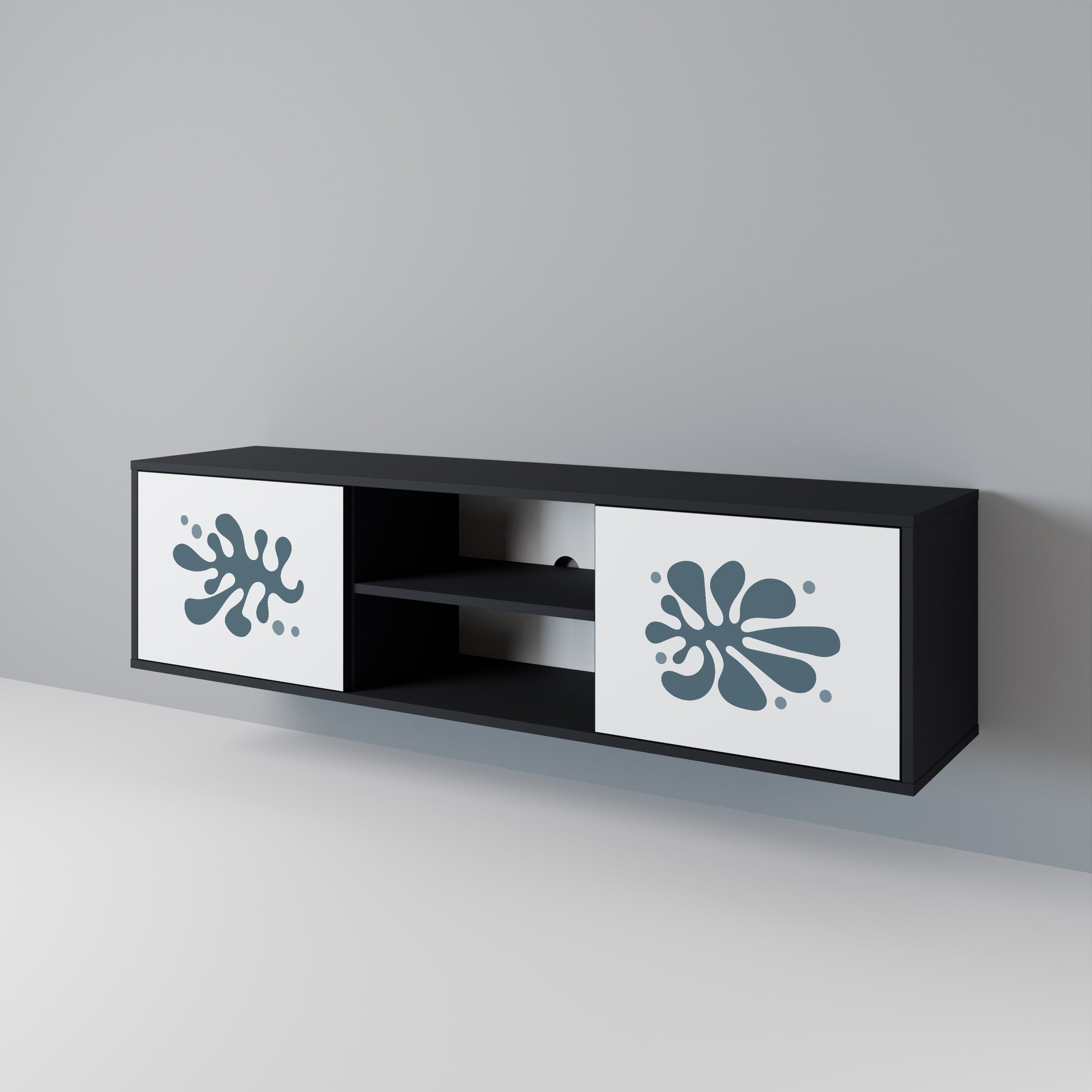 Mueble de TV de 2 puertas WONDERLAND VEGETATION en acabado negro