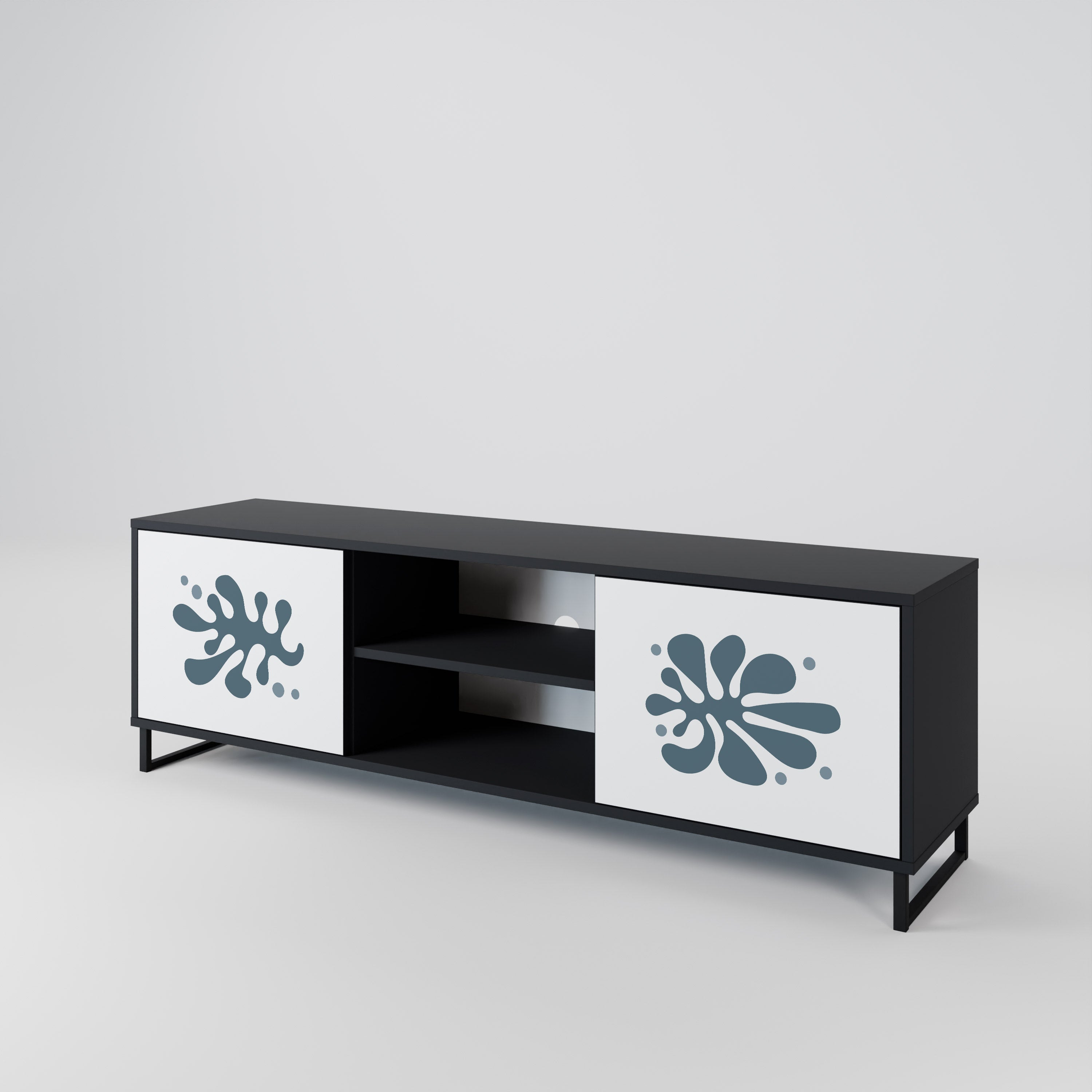 Mueble de TV de 2 puertas WONDERLAND VEGETATION en acabado negro