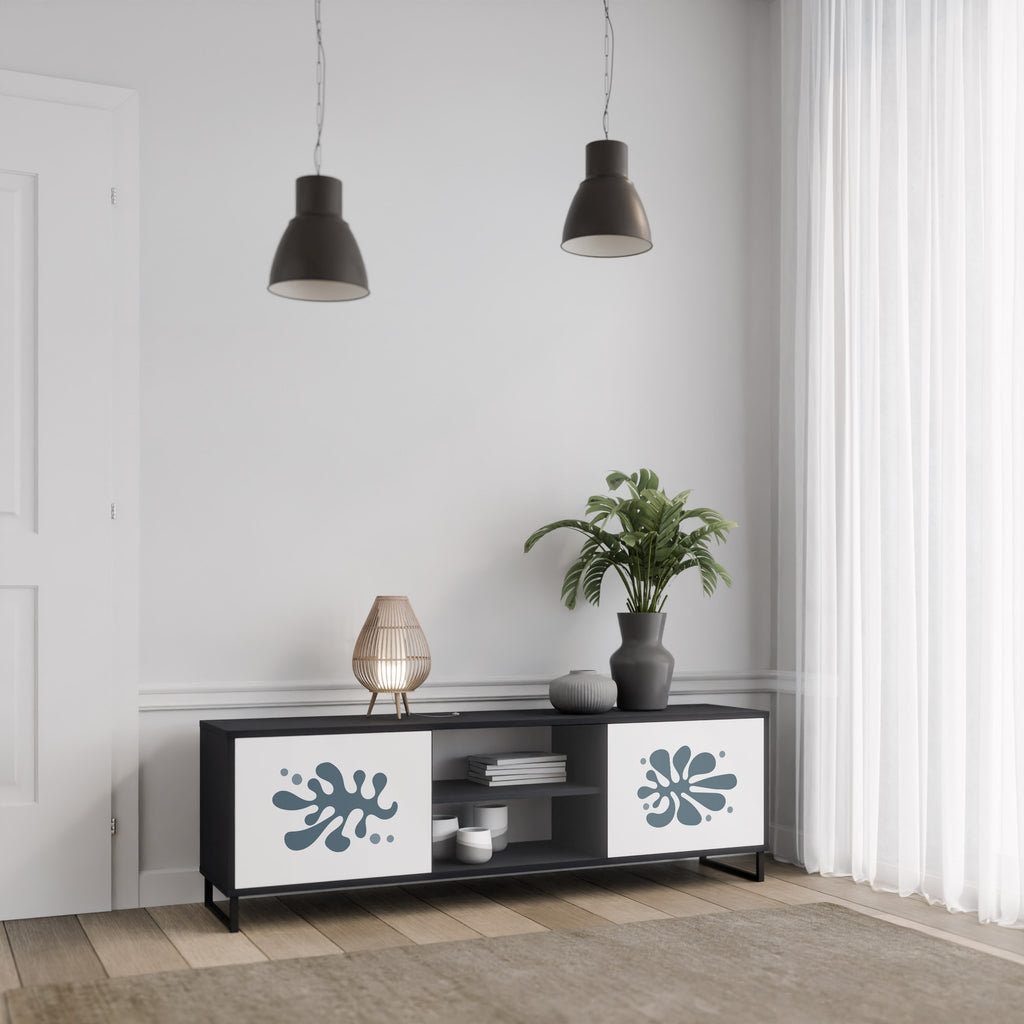 Mueble de TV de 2 puertas WONDERLAND VEGETATION en acabado negro
