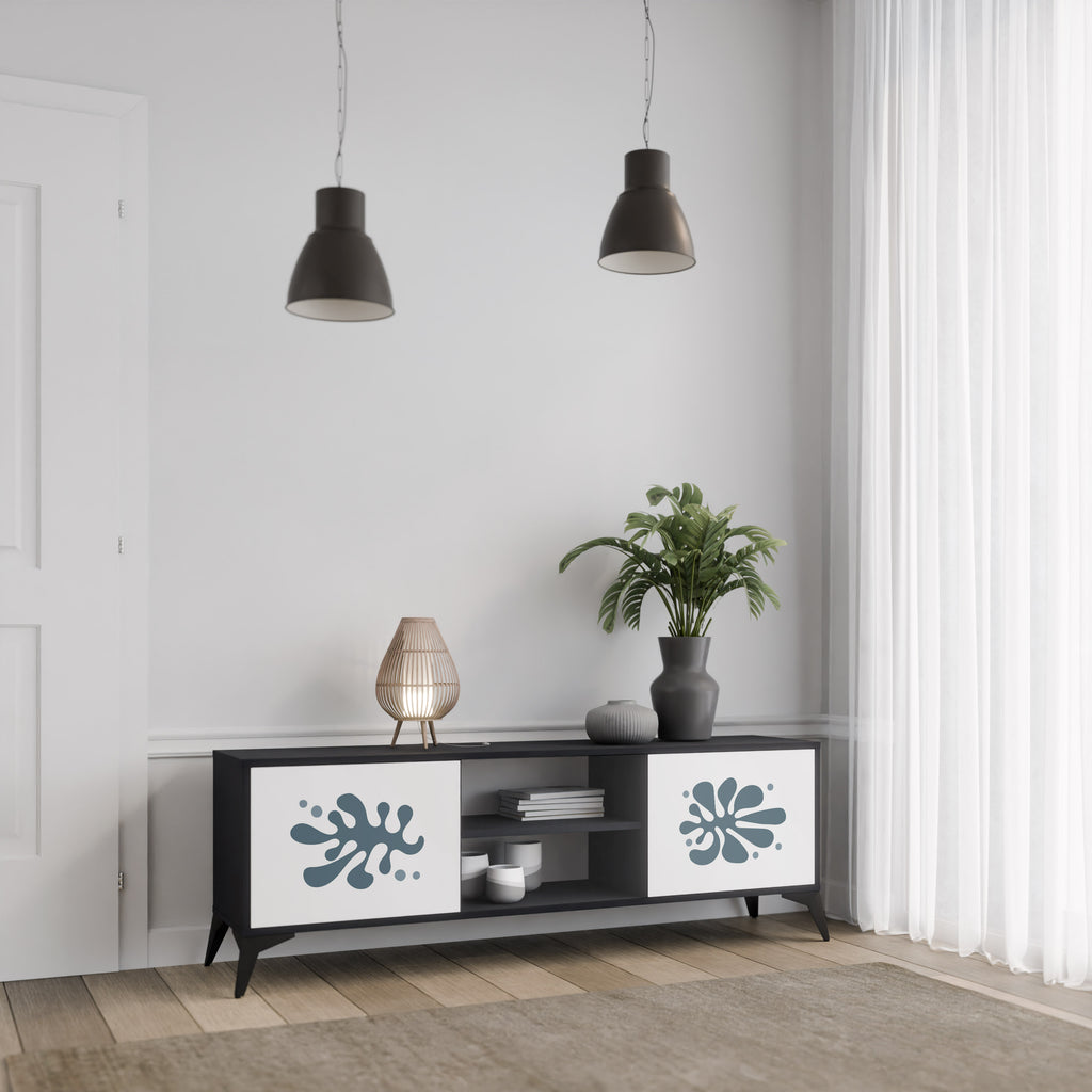 Mueble de TV de 2 puertas WONDERLAND VEGETATION en acabado negro