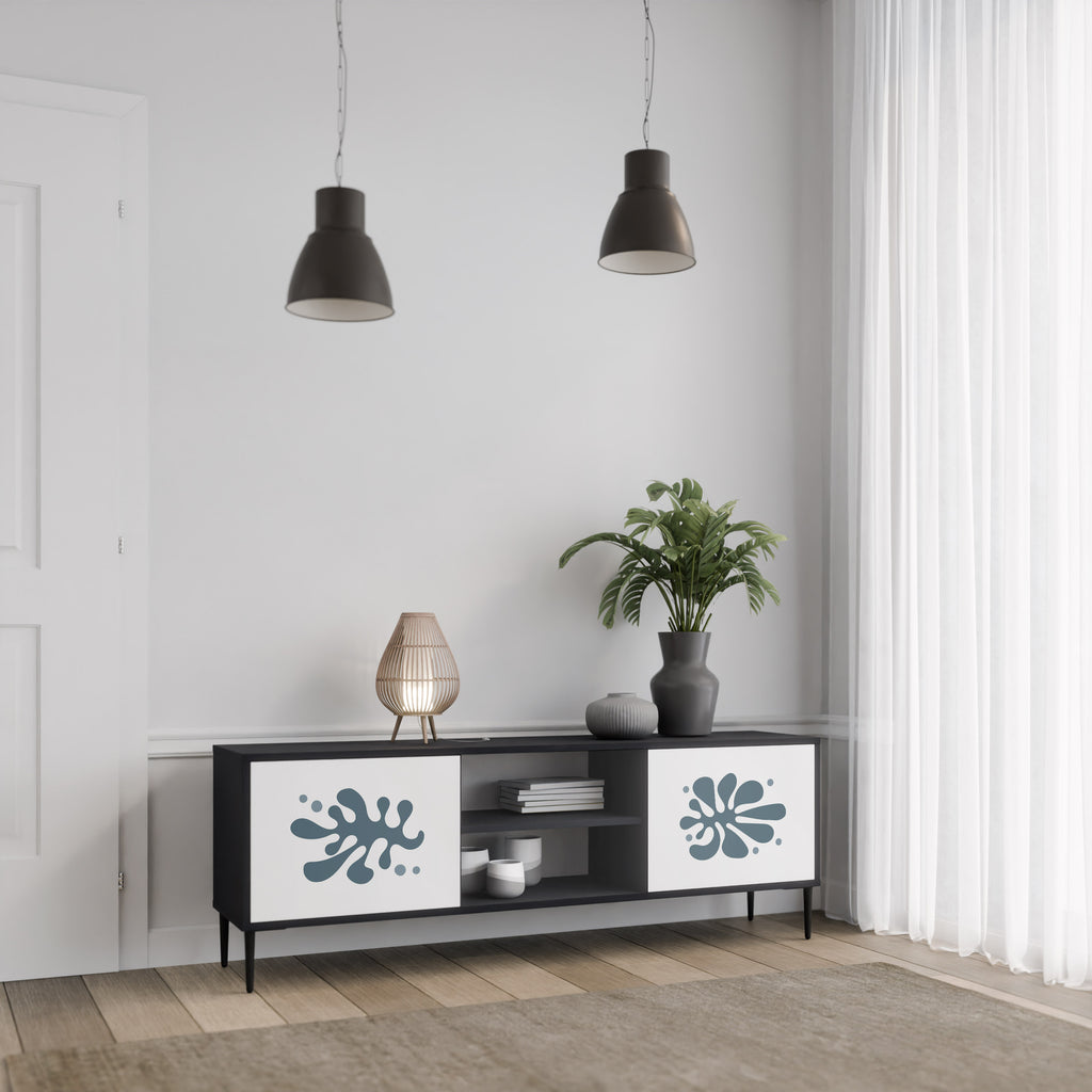 Mueble de TV de 2 puertas WONDERLAND VEGETATION en acabado negro