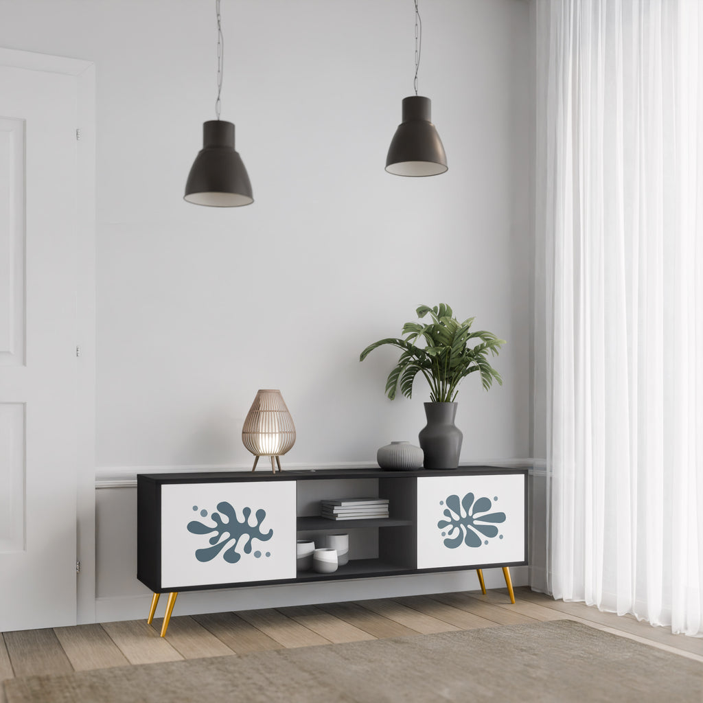 Mueble de TV de 2 puertas WONDERLAND VEGETATION en acabado negro