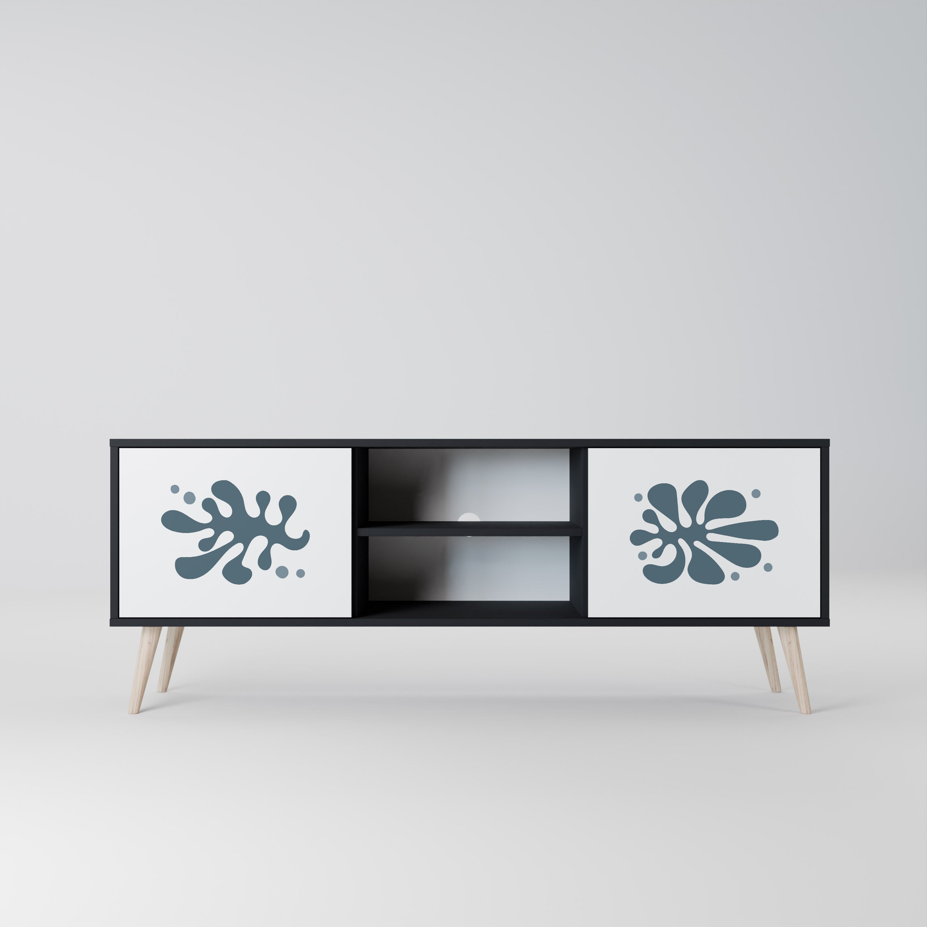 Mueble de TV de 2 puertas WONDERLAND VEGETATION en acabado negro