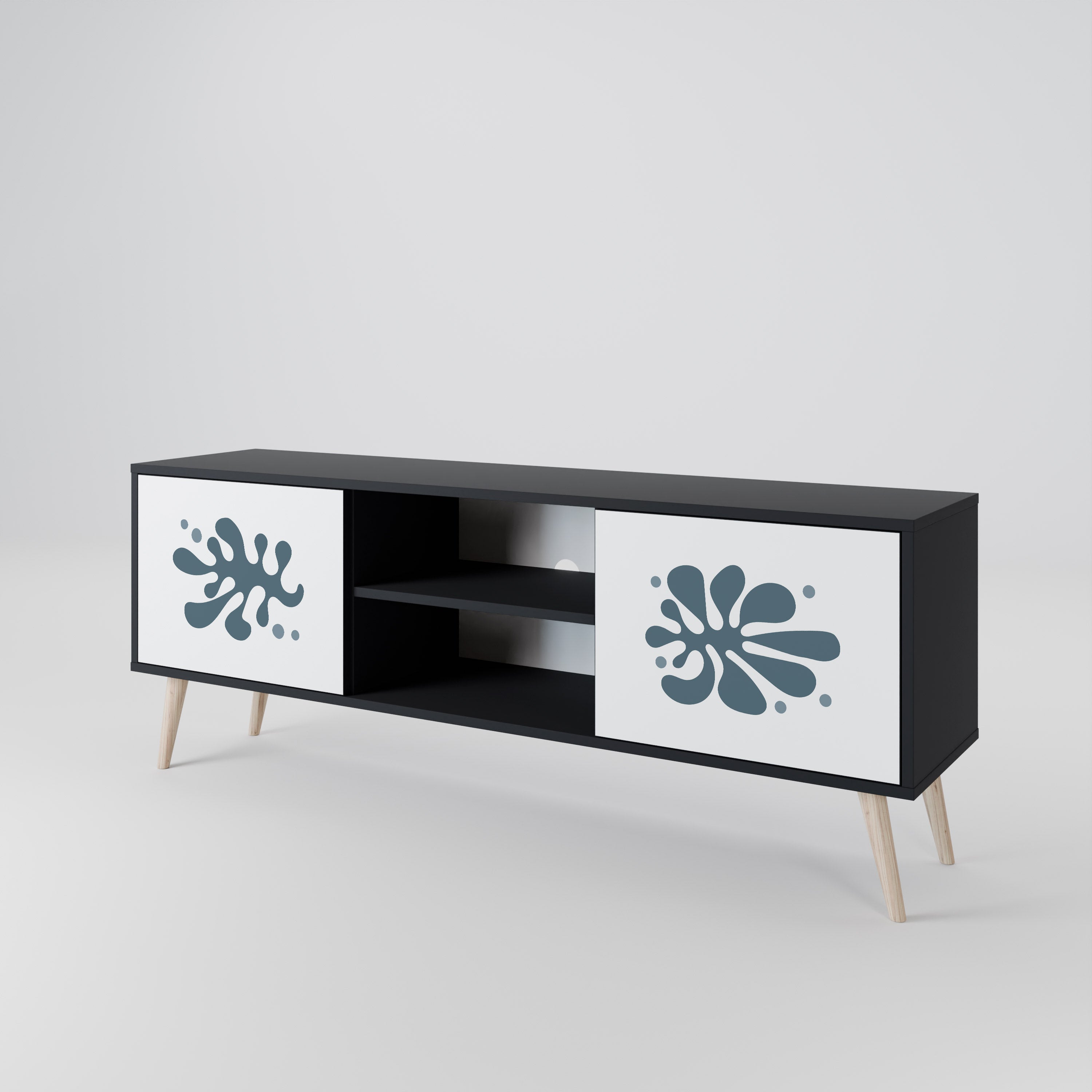 Mueble de TV de 2 puertas WONDERLAND VEGETATION en acabado negro