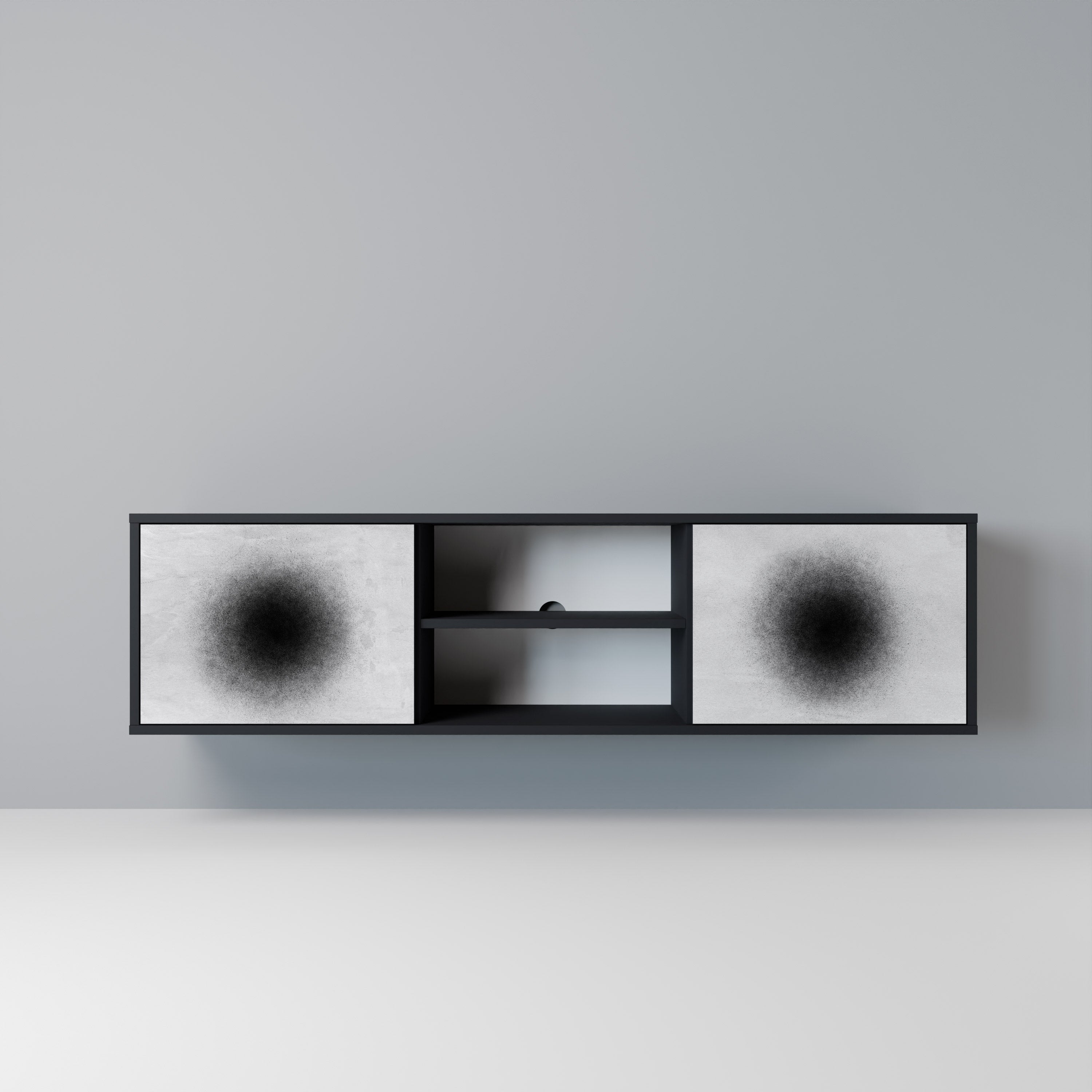 Mueble de TV de 2 puertas BLACK HOLE con acabado negro
