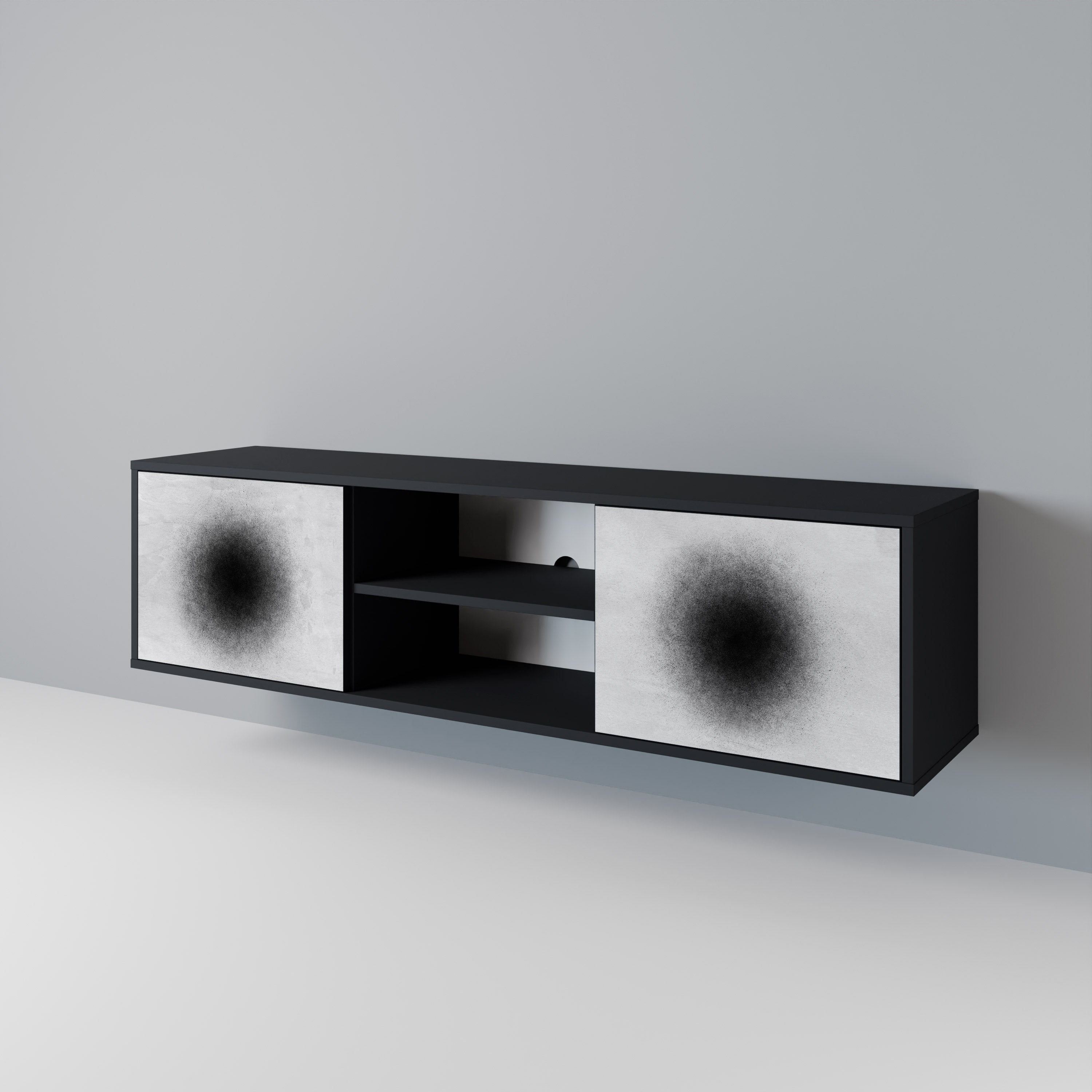 Mueble de TV de 2 puertas BLACK HOLE con acabado negro