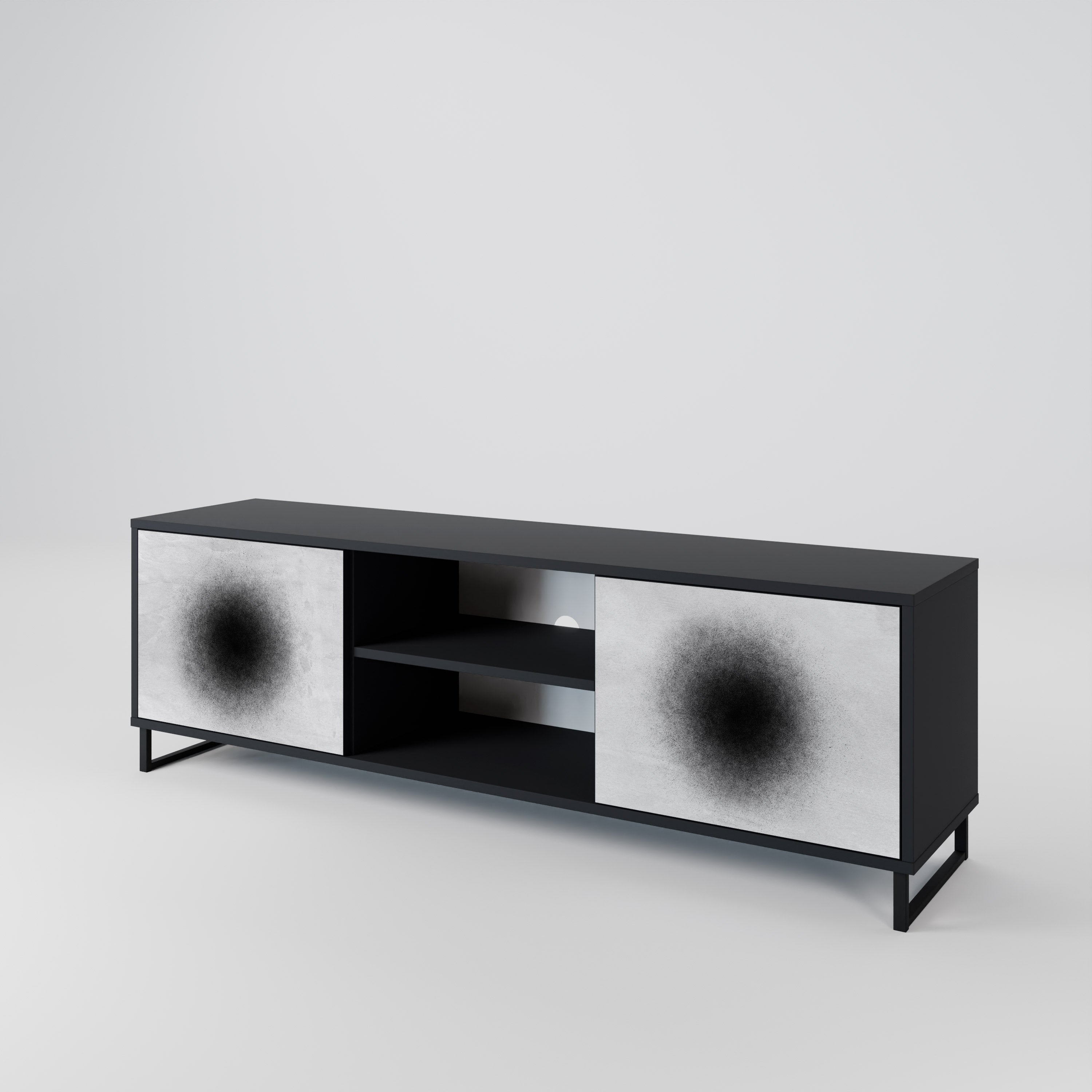 Mueble de TV de 2 puertas BLACK HOLE con acabado negro